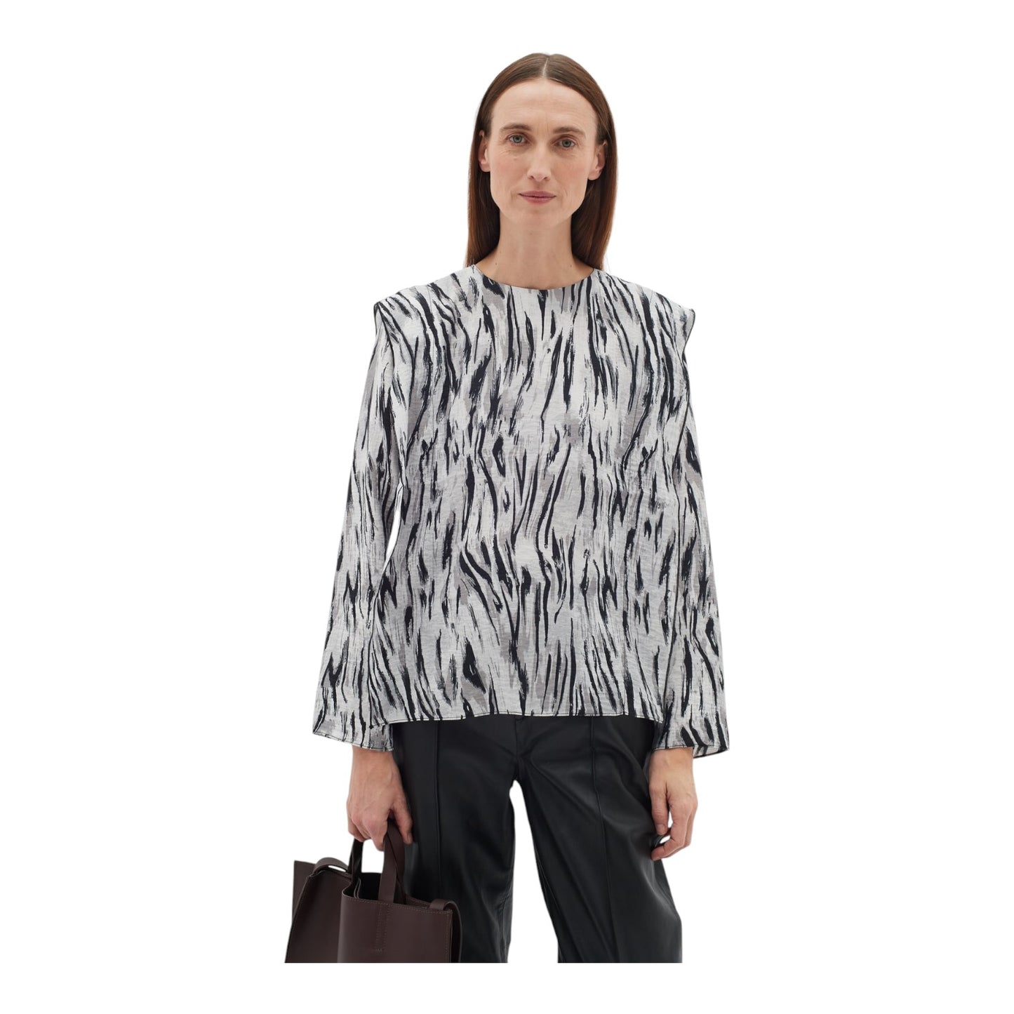 InWear Milda Granite Grey Abstract Blouse - 12 - NEW