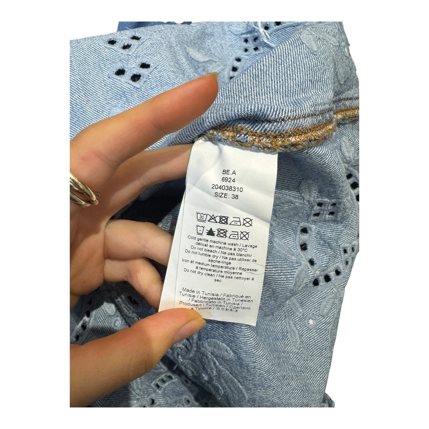 Ganni Broderie Anglaise Denim Mini Dress - 10