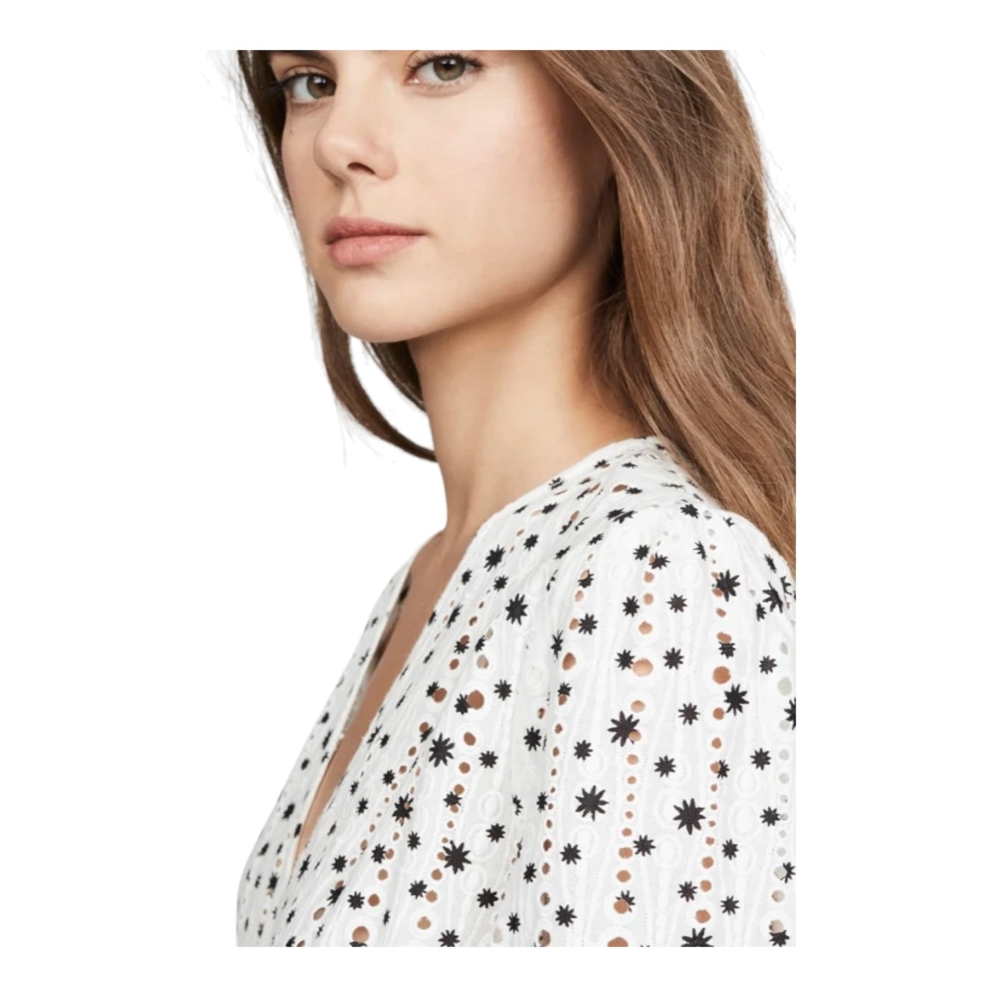 Rixo Blair Broderie Anglaise White and Black Dress - 14/16