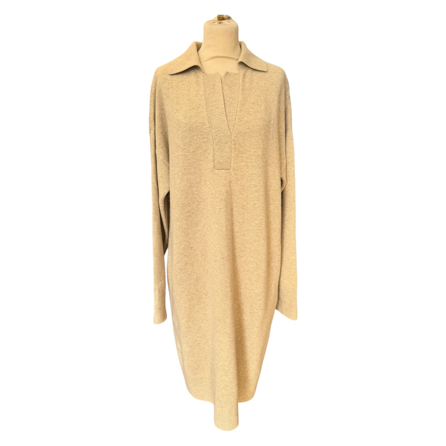 Joseph Taupe Wool Polo O'Size Knit Dress - 12/14 - NEW