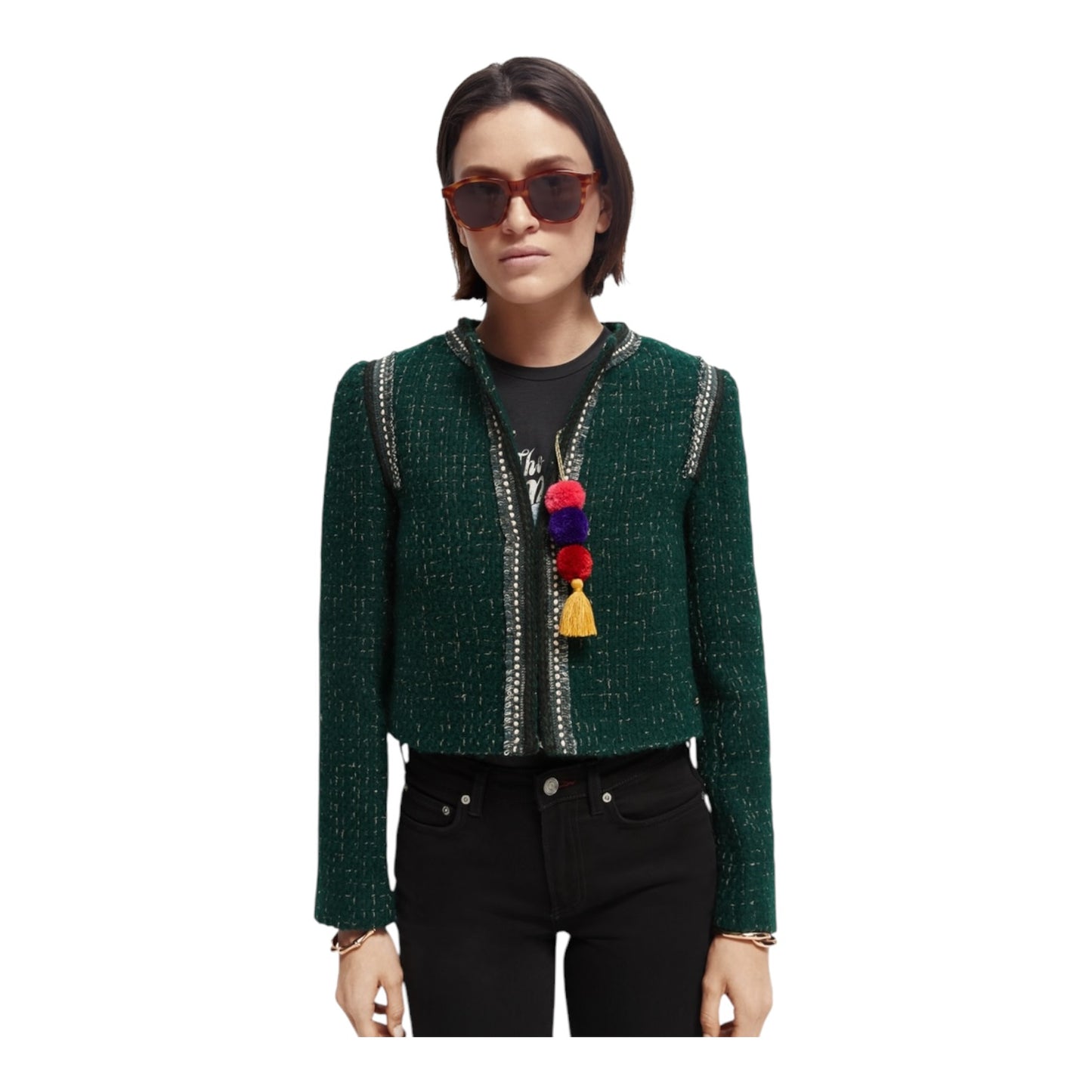 Scotch & Soda Green Cropped Tweed Blazer - 12
