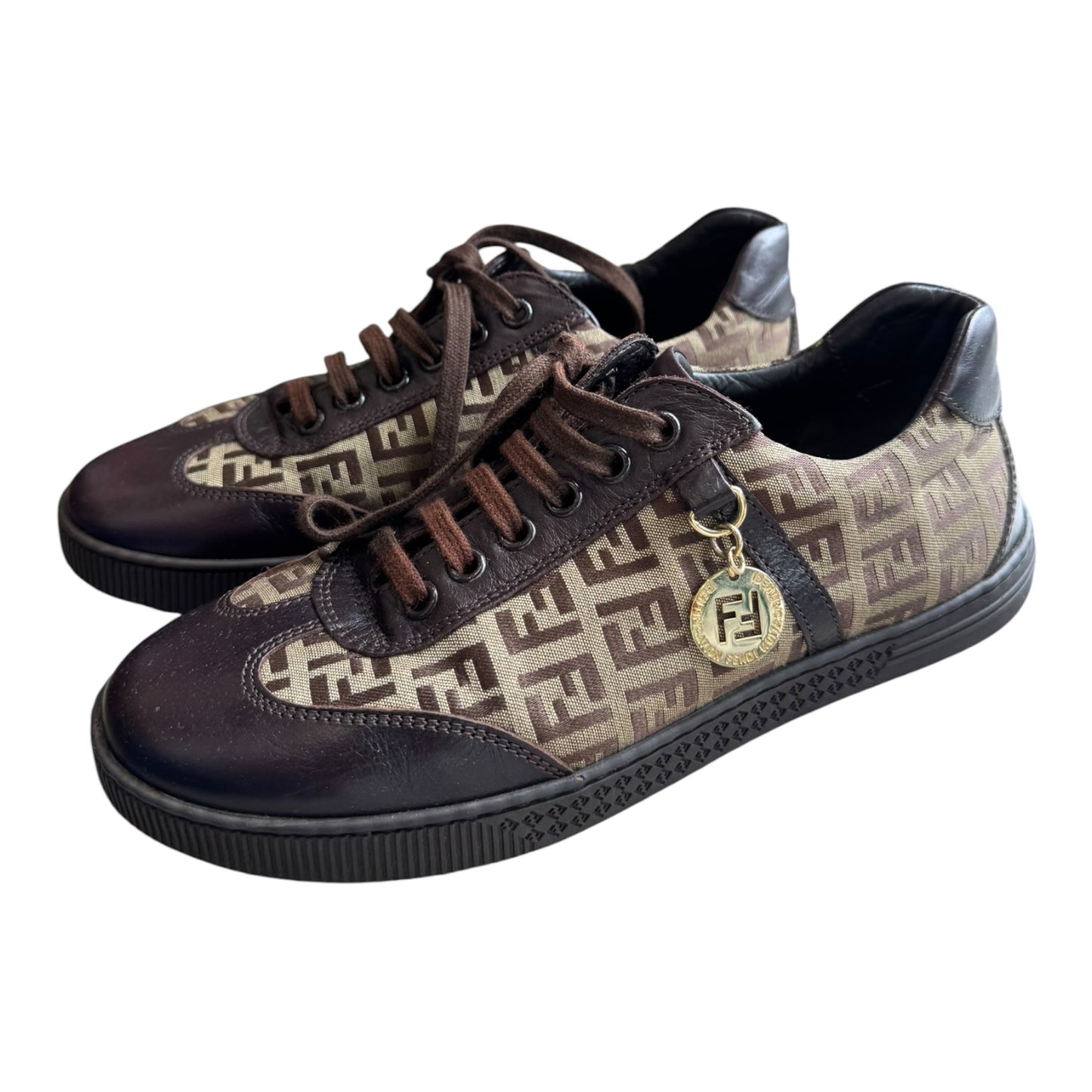 Fendi Brown Zucchino Canvas and Leather Trainers - 36/3