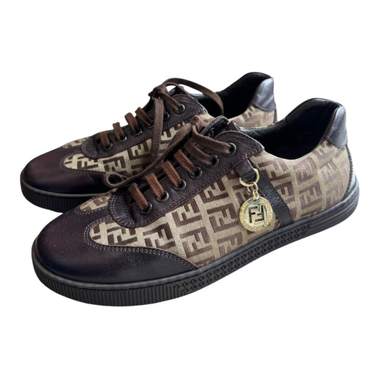 Fendi Brown Zucchino Canvas and Leather Trainers - 36/3