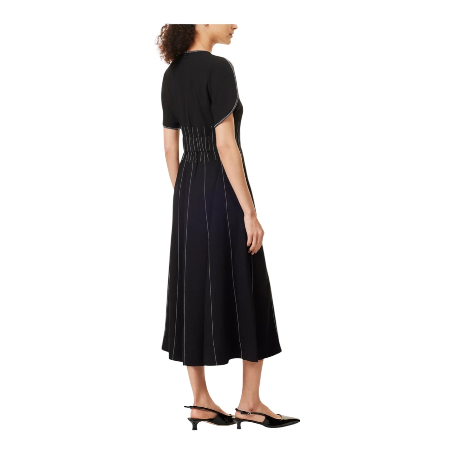 Me + Em Black Round Neck Contrast Stitch Midi Dress - 12