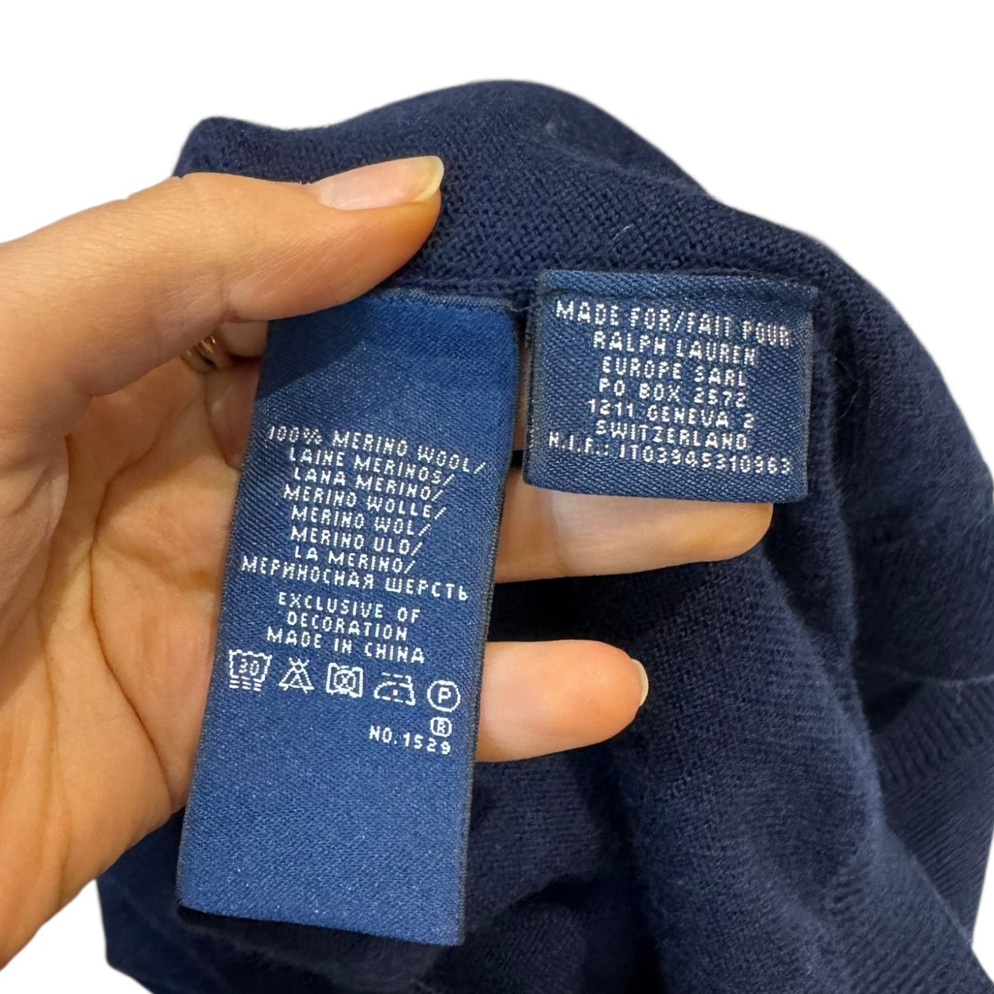 Ralph Lauren Navy V Neck Jumper  - 12