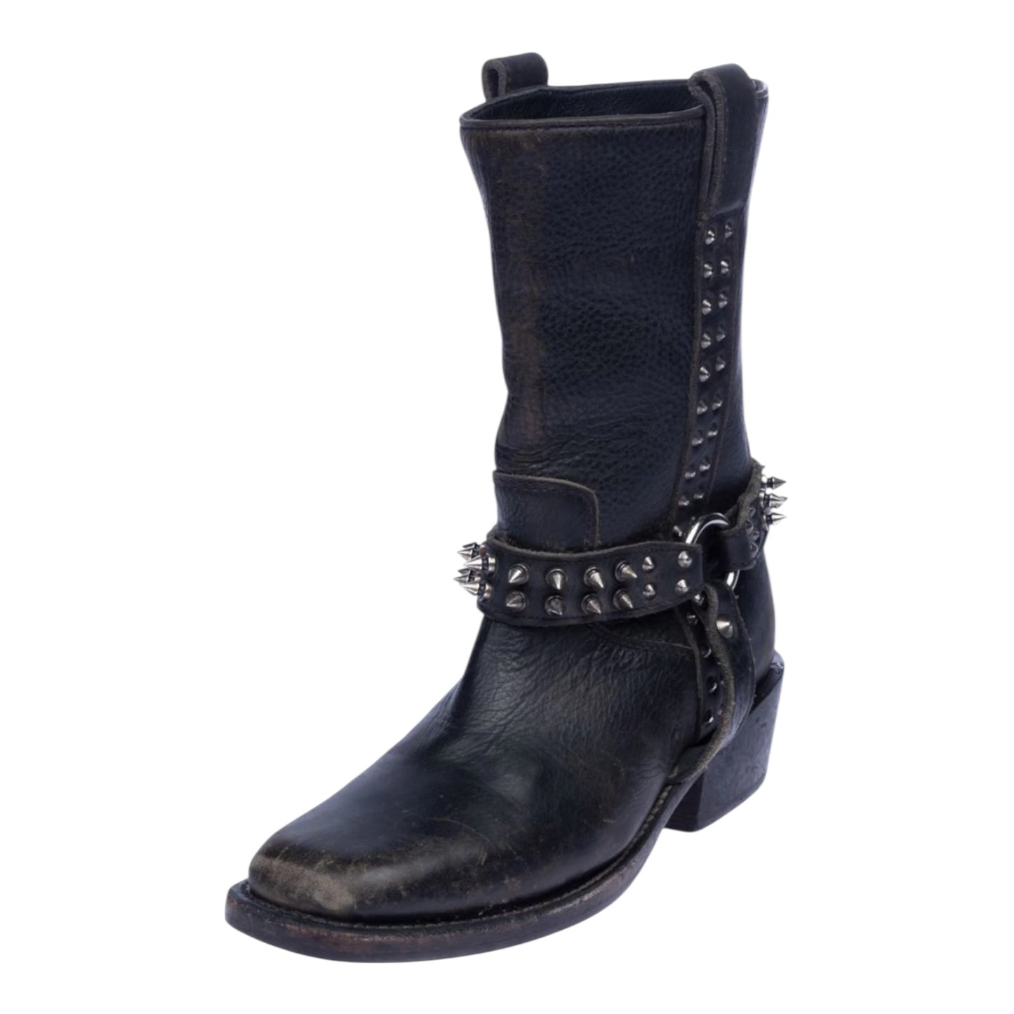 Ash Leather Mid-Calf Distressed Studded Boots - 37/4 - Worn Twice