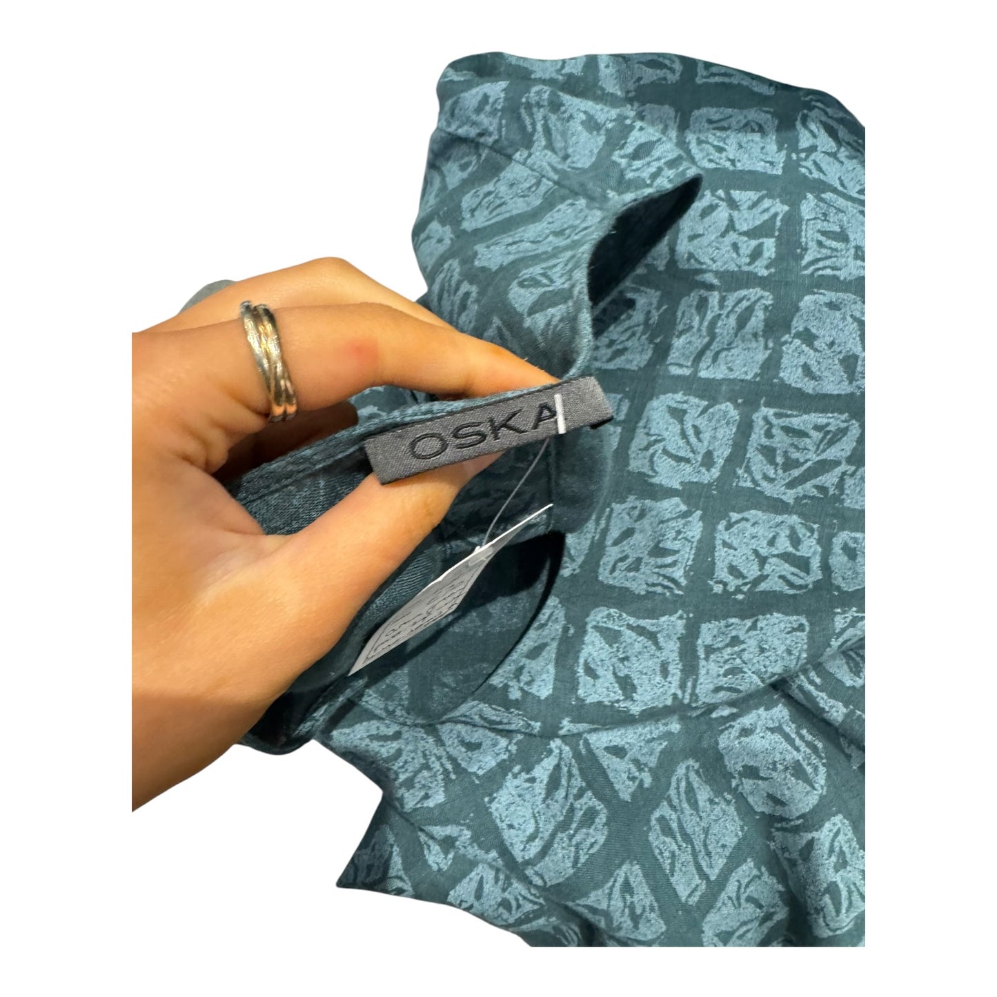 OSKA Teal Green Dip Hem Linen Top - 10/12