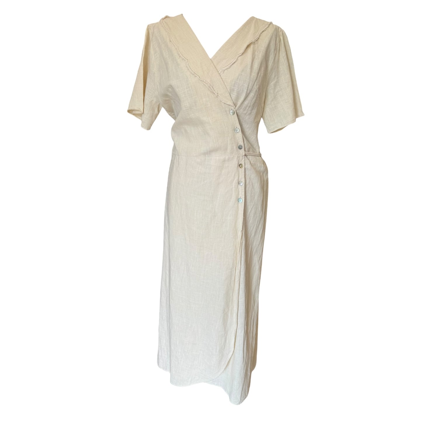 Olive Cream Linen Wrap Dress - 12