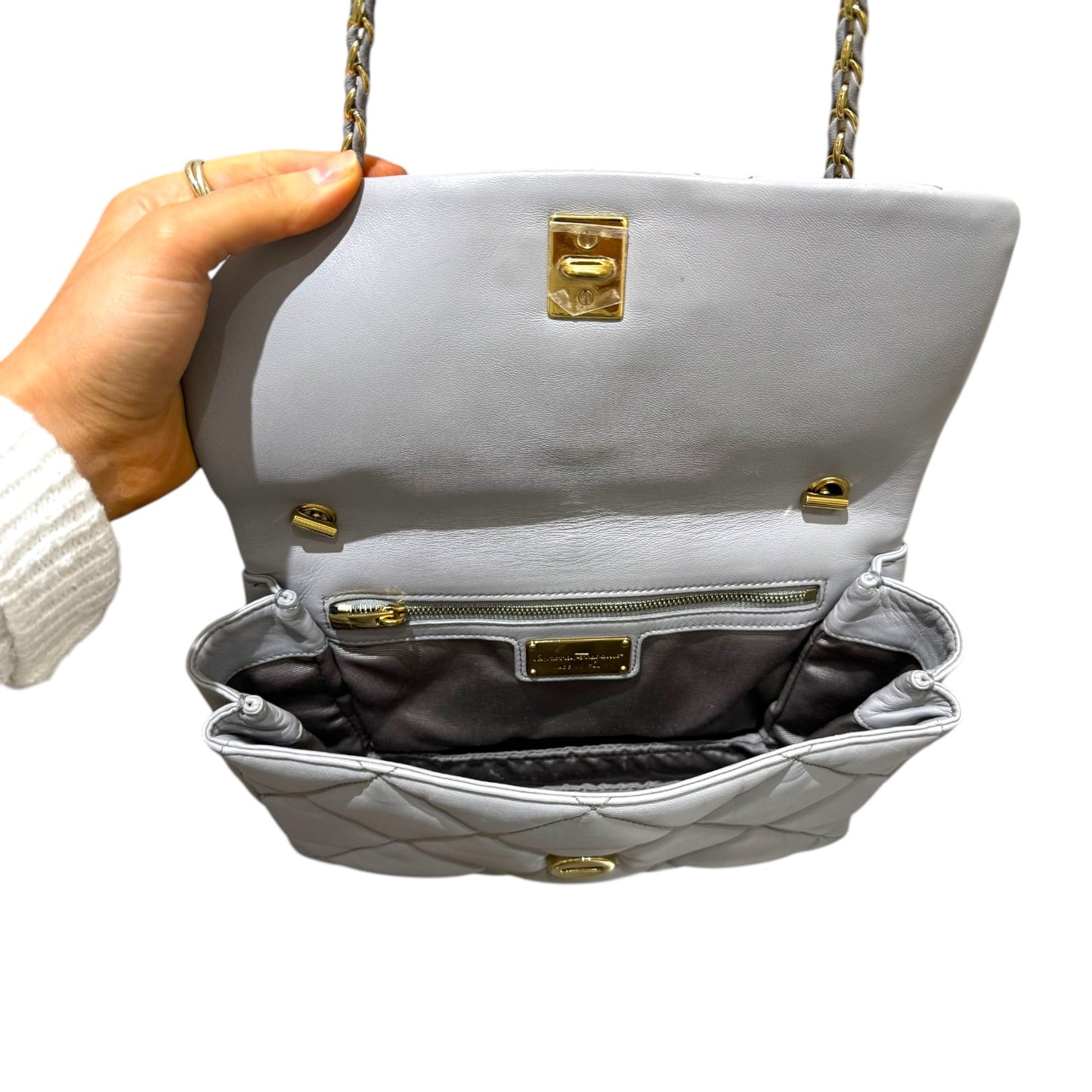 Ferragamo Grey Quilted Shoulder Bag