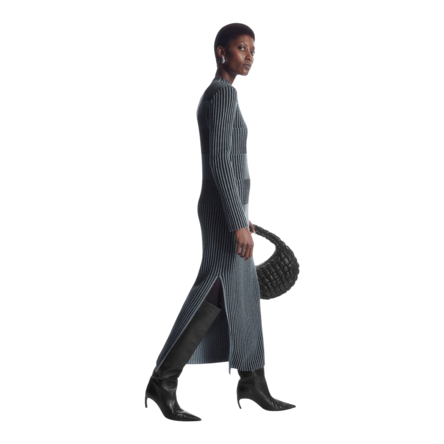 COS Striped Ribbed Knit Midi Dress - 12 - NEW
