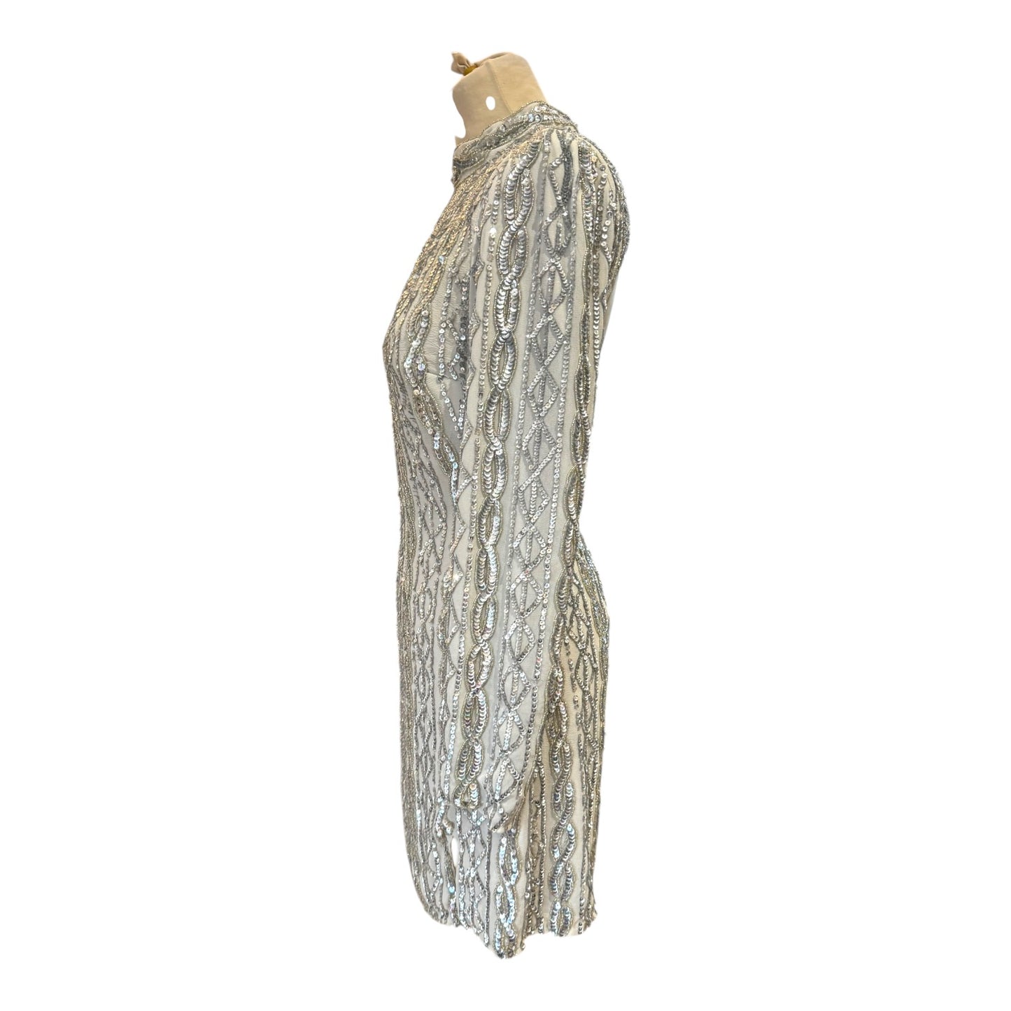 Miss Selfridge White Silver Sequin Backless Mini Dress - 10 - NEW