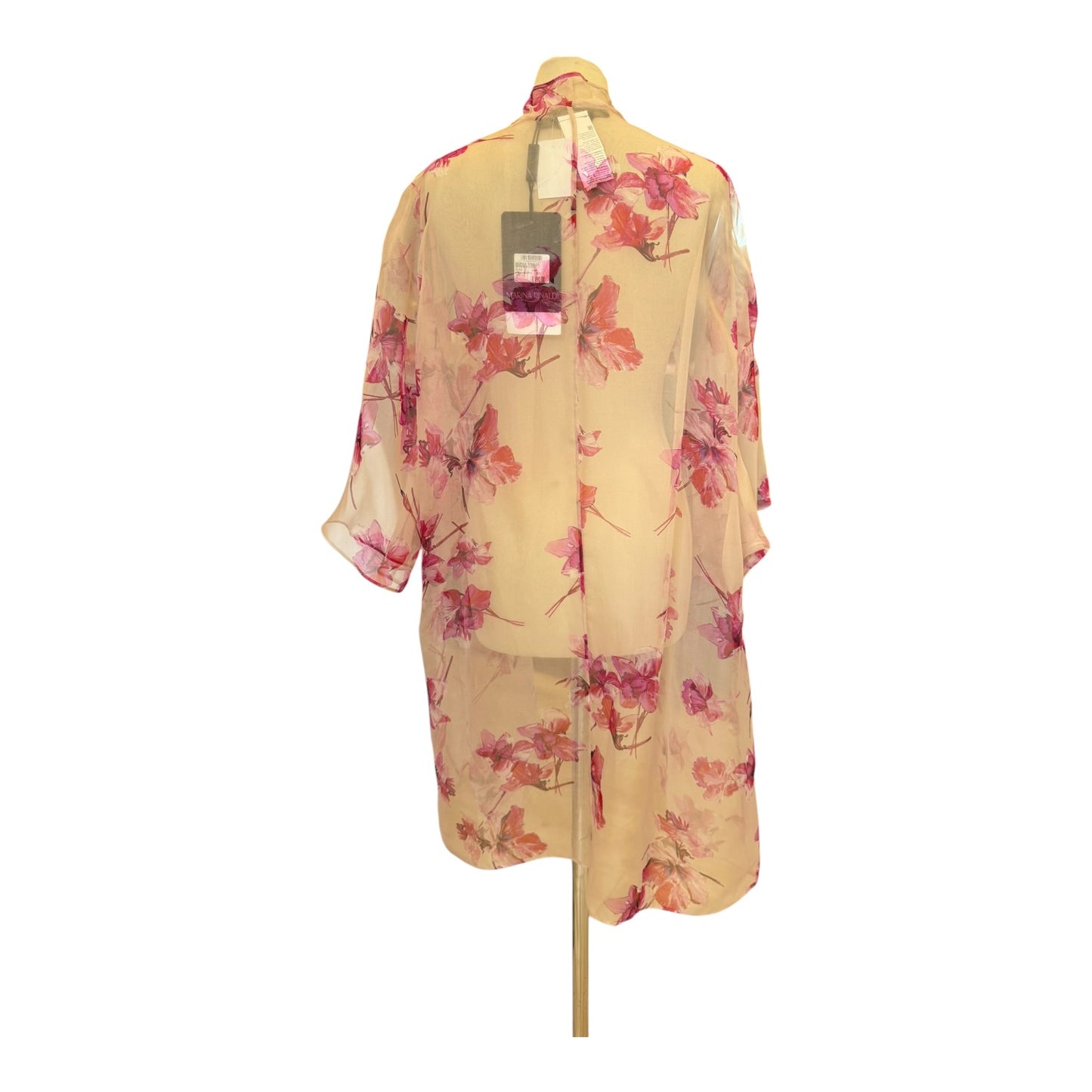 Marina Rinaldi Pink Floral Silk Duster Coat - 16 - NEW
