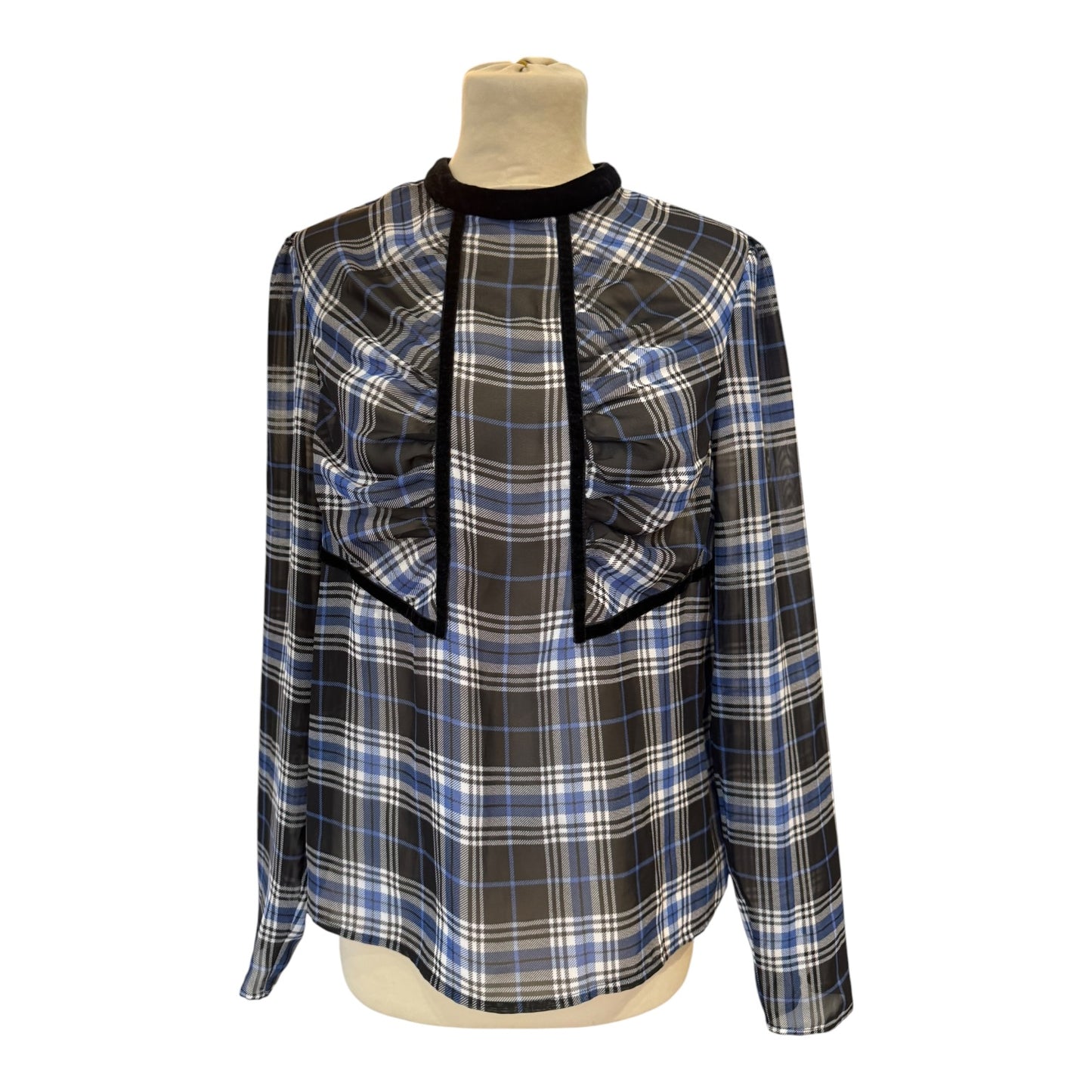 Maje Blue and Black Gingham Top - 10