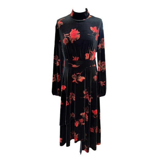 Biba Black and Red Velvet Midi Dress - 16/18