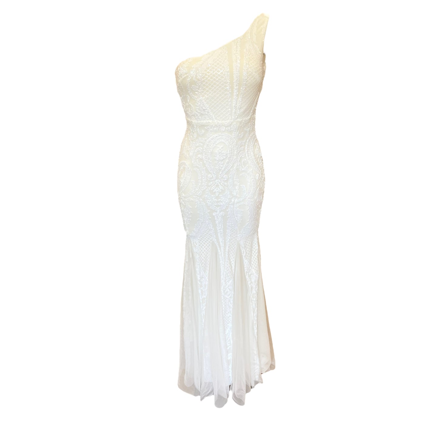White Sequin Embellished Formal Dress