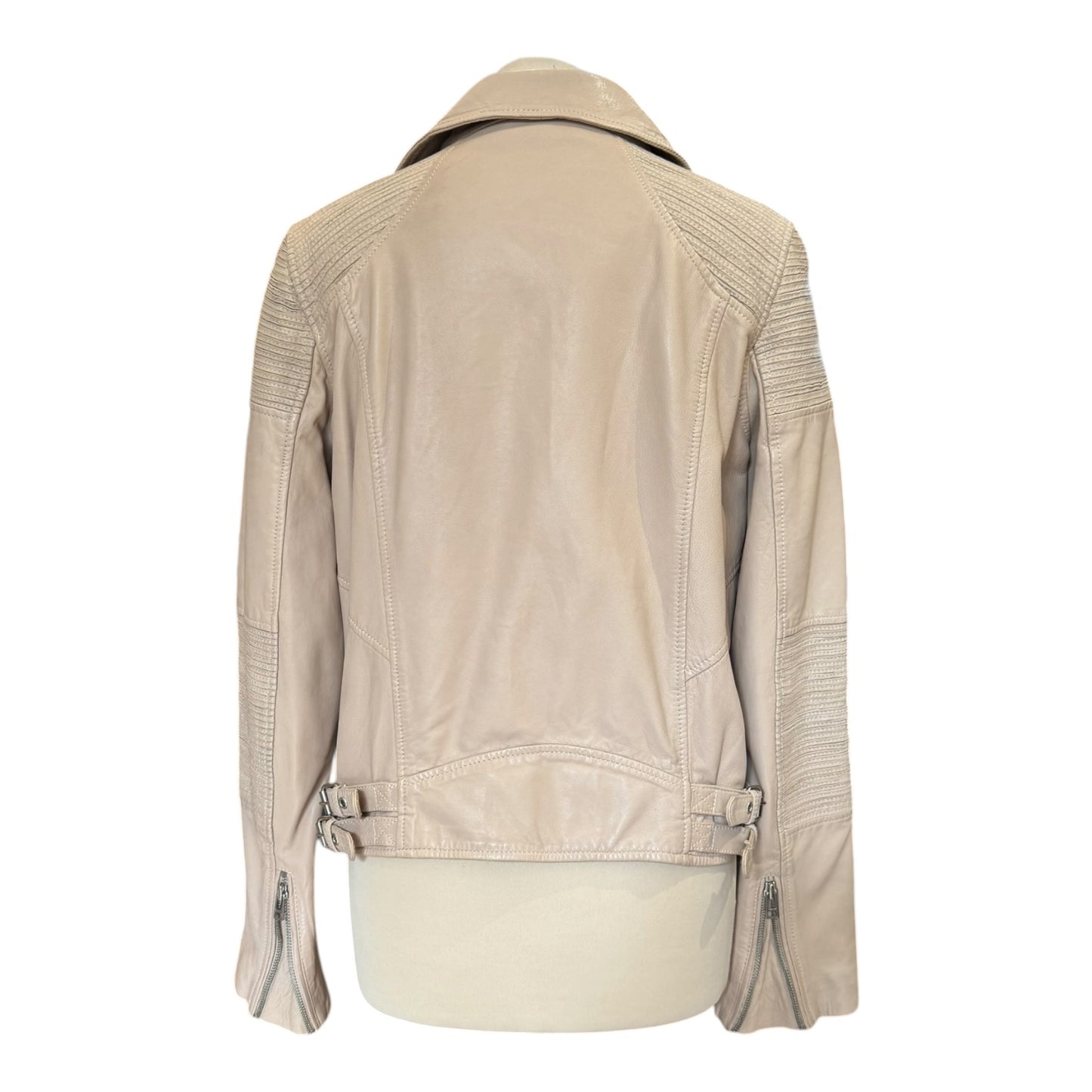 Swildens Cream Leather Biker Jacket - 10