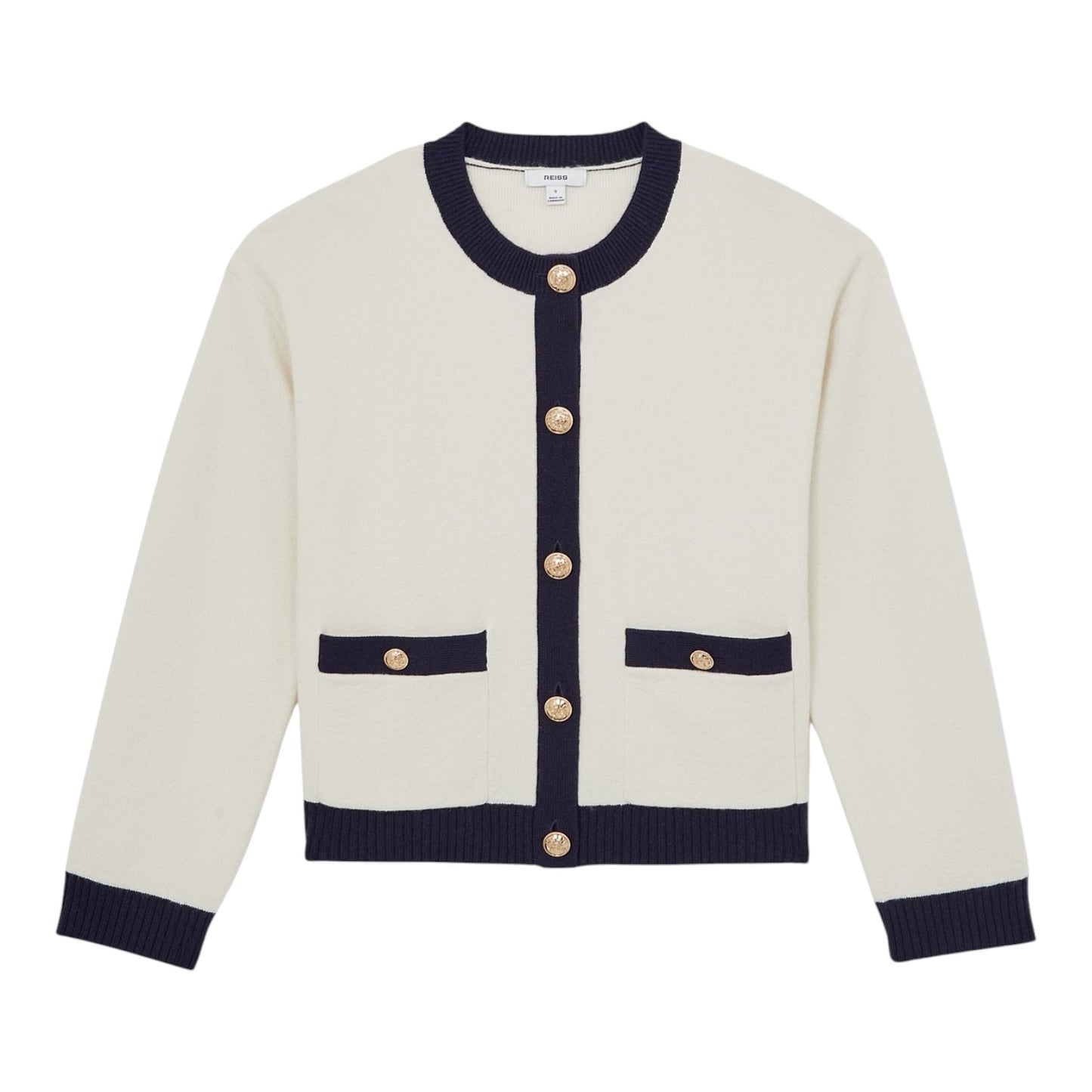 Reiss Cream and Navy Wool Cashmere Cardigan - 10/12