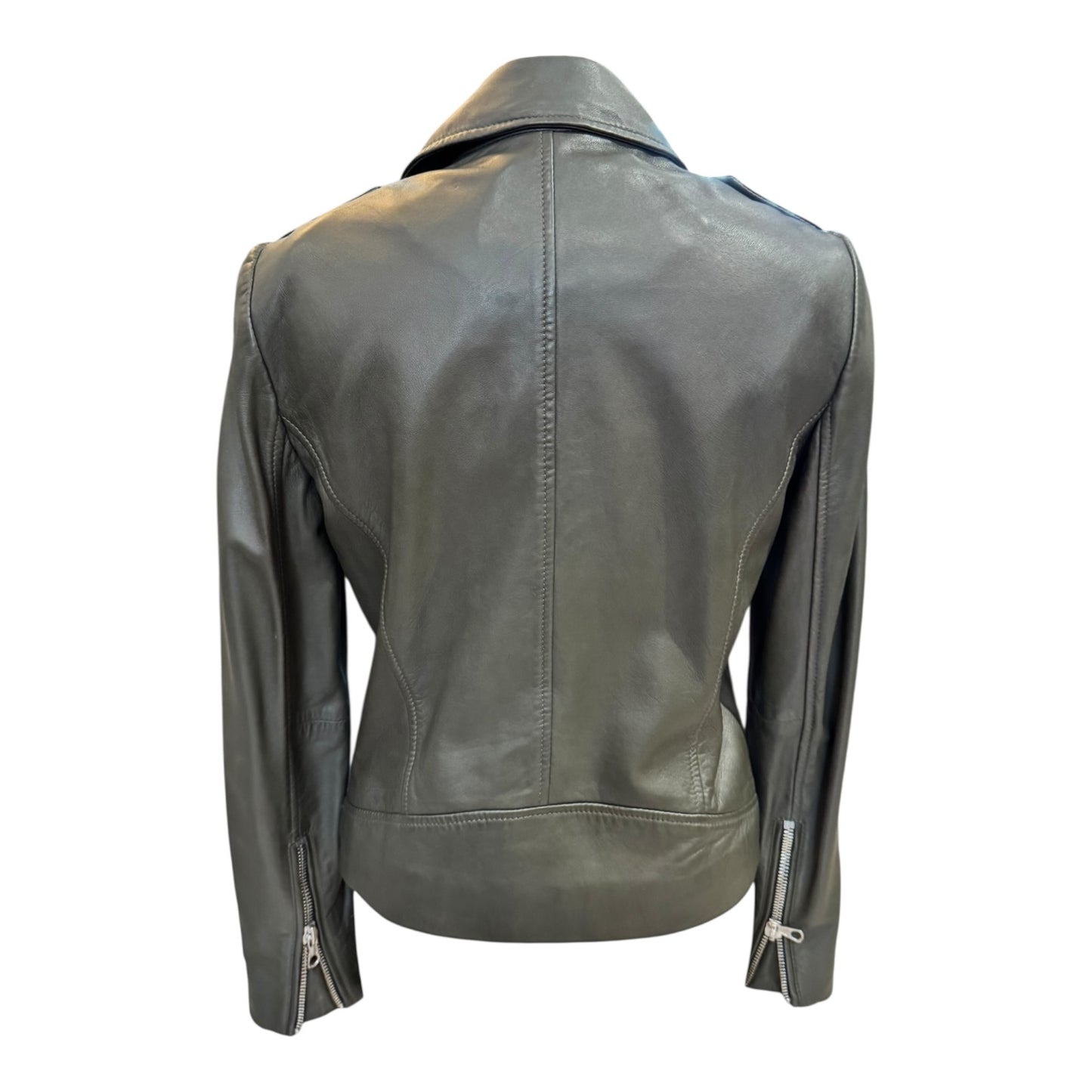 Oui Khaki Leather Biker Jacket - 8