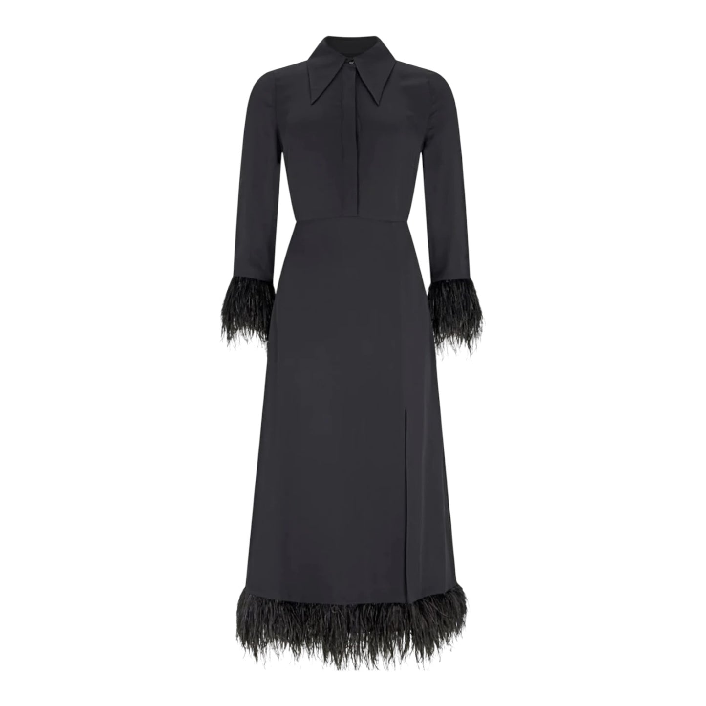 Mint Velvet Black Feather Trim Dress - 12