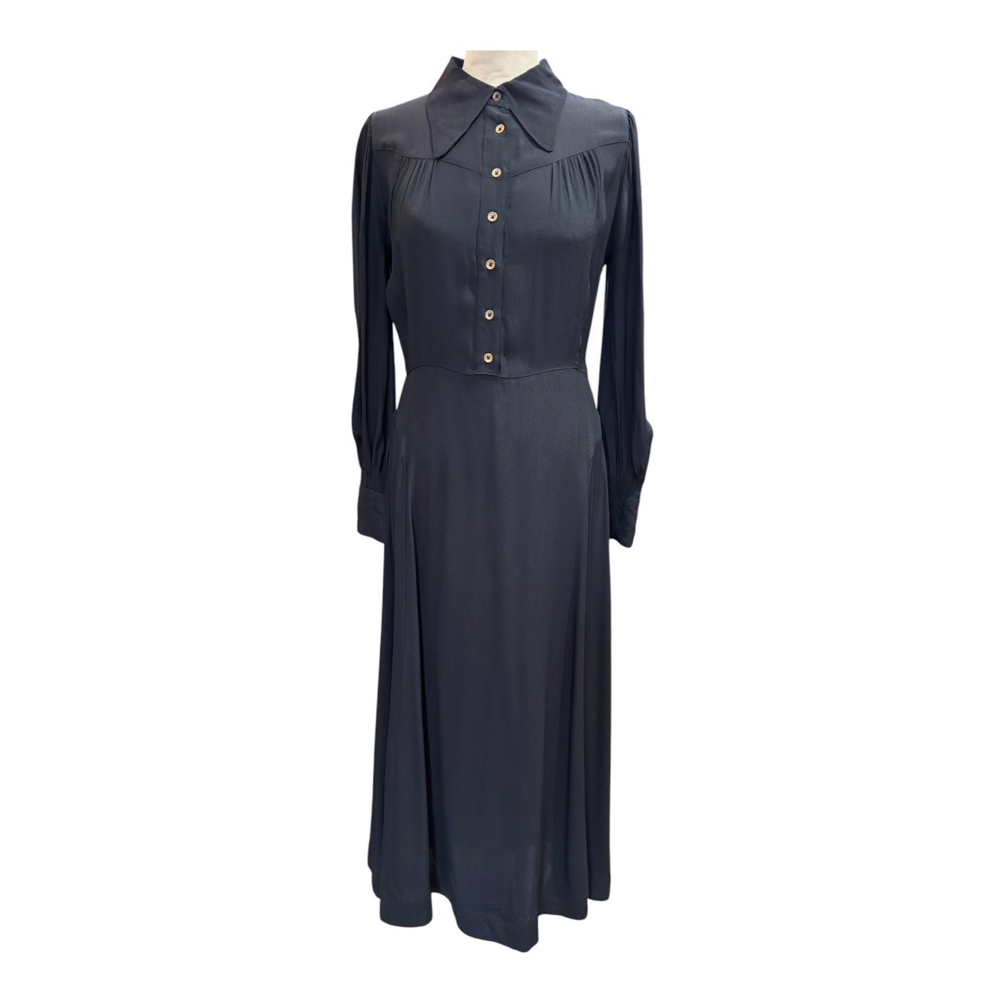 Brora Black Satin Backed Crepe Shirt Dress - 10 - NEW