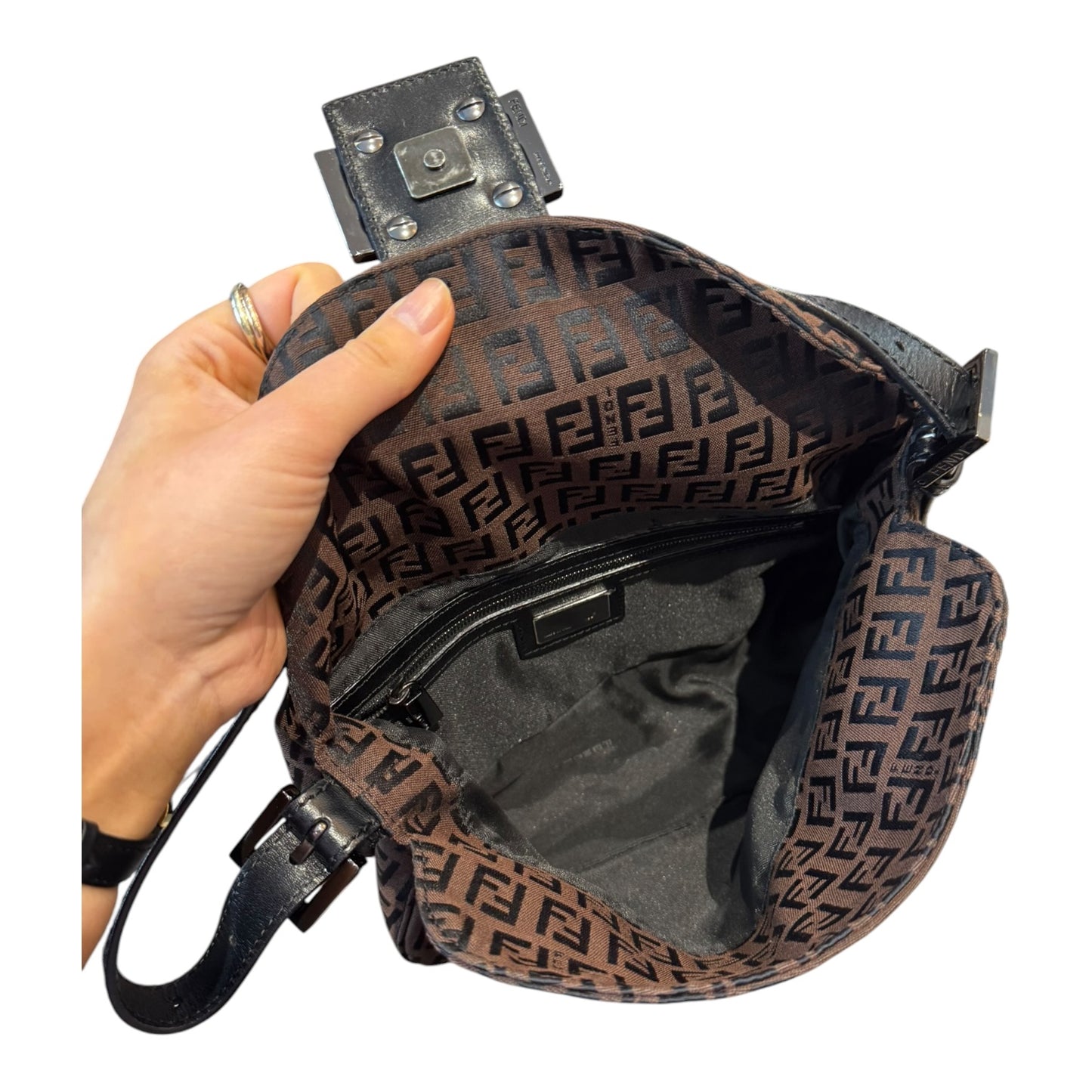 Fendi Zucchino Double Flap Baguette Bag