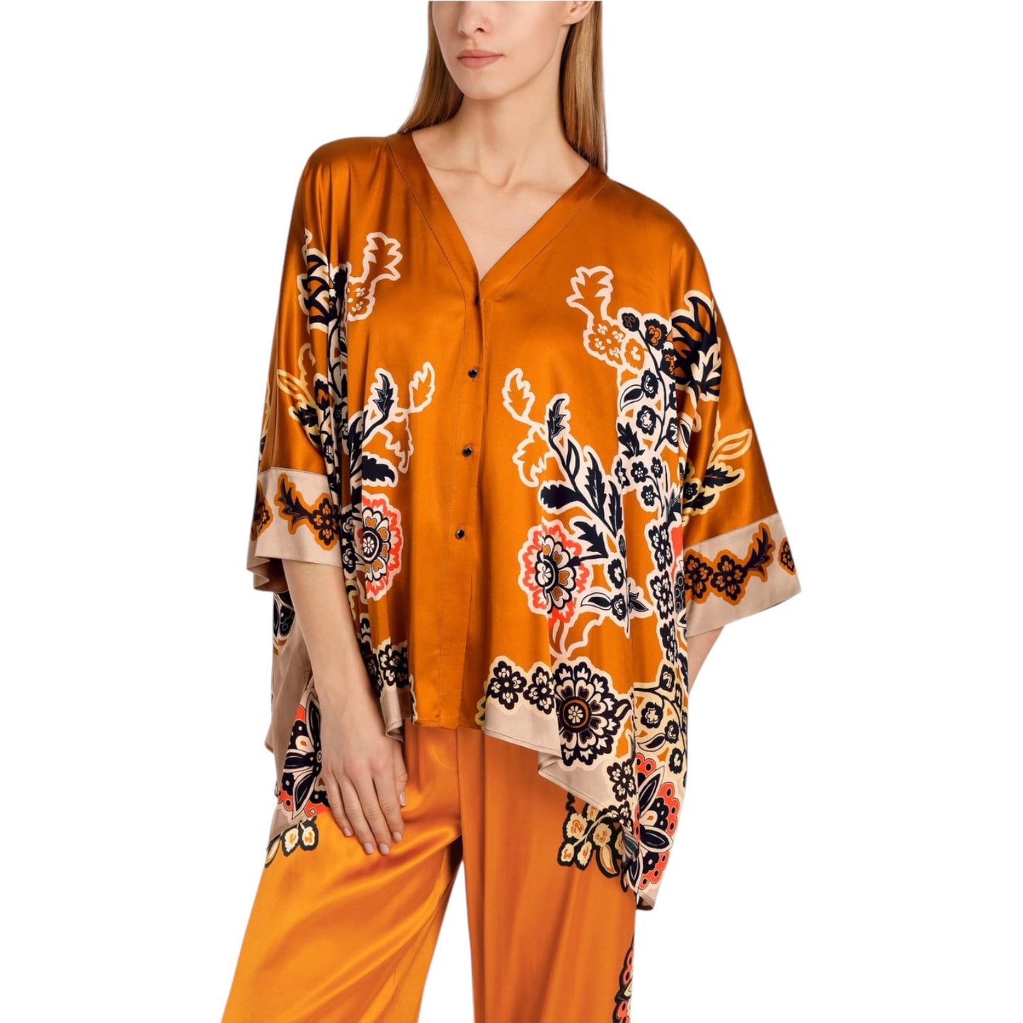 Marc Cain Ourika Gardens Orange and Black Floral Top - 16