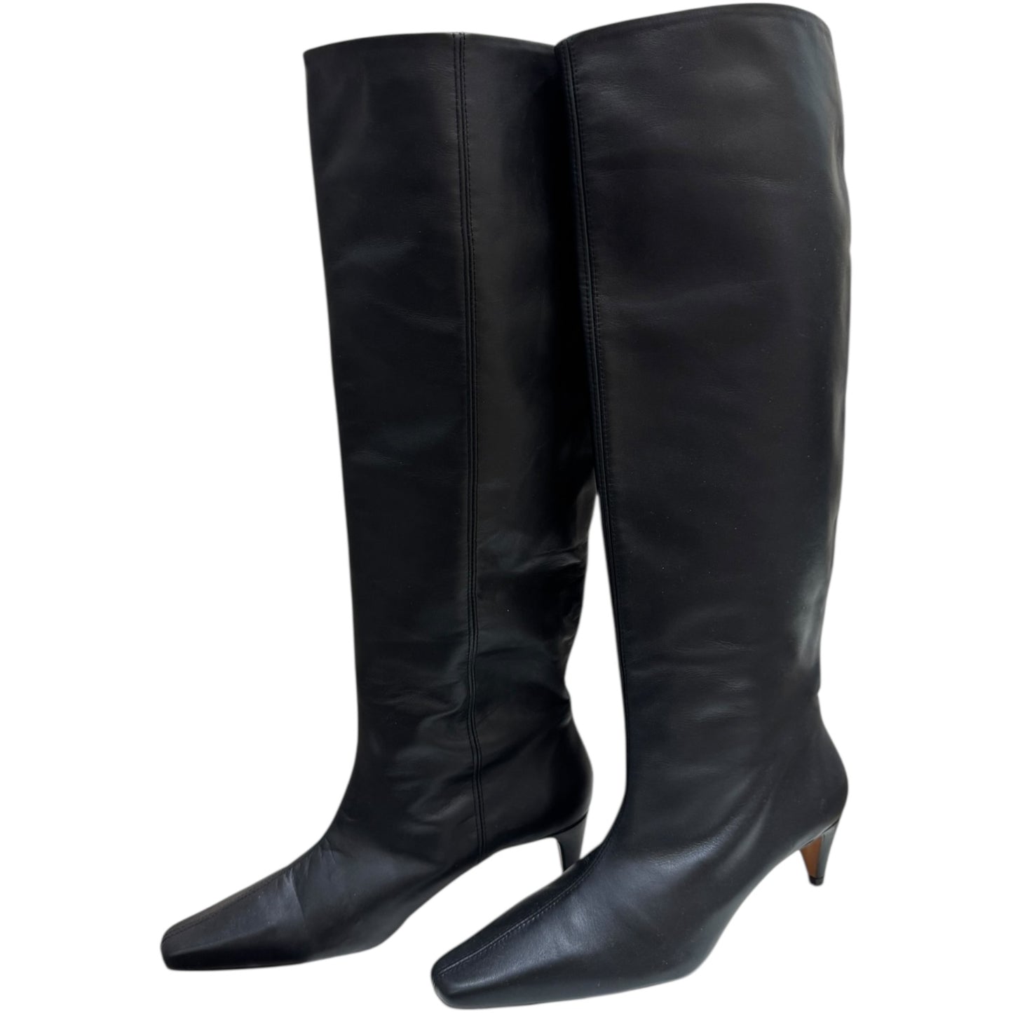 Jigsaw Black Leather Knee High Kitten Heels - 40 / 7