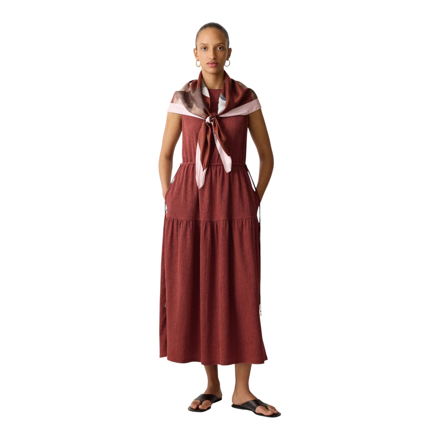 Jigsaw Brown Fine Crinkle Jersey Maxi Dress - 16