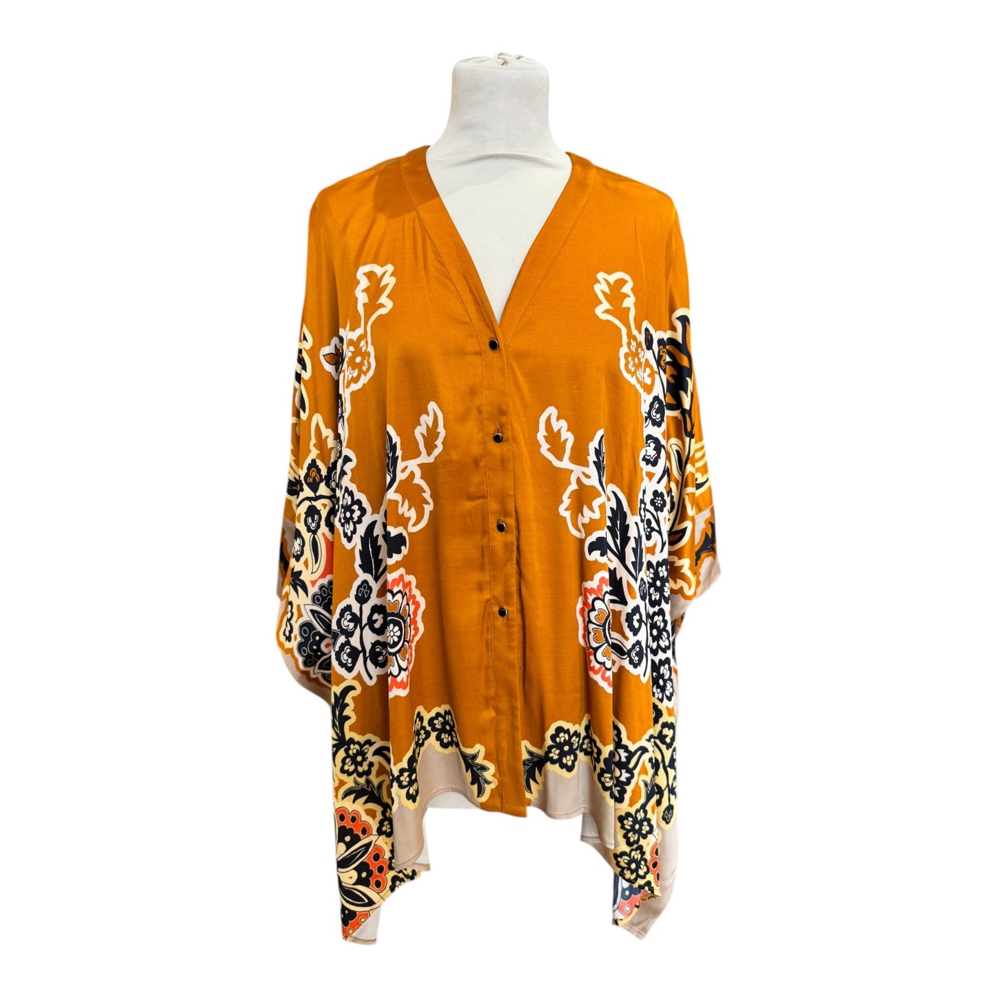 Marc Cain Ourika Gardens Orange and Black Floral Top - 16