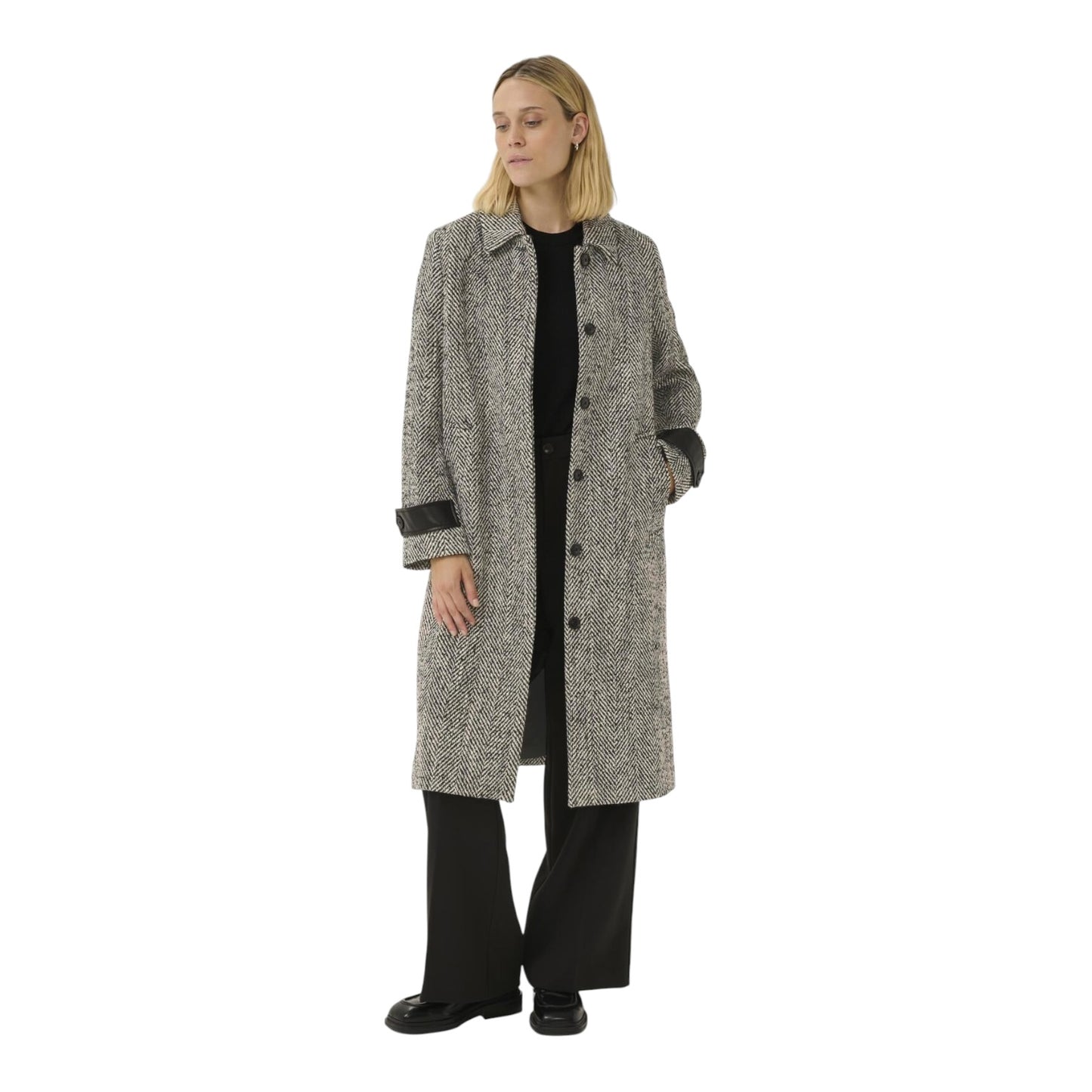 Part Two Herringbone Long Coat Grey Sybille - 16