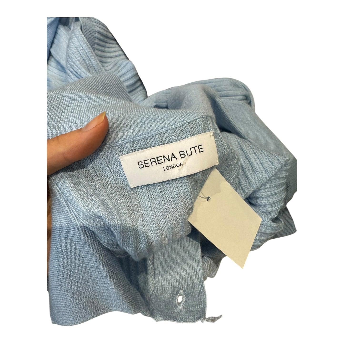 Serena Bute Blue Ribbed Henley Top - 8/10