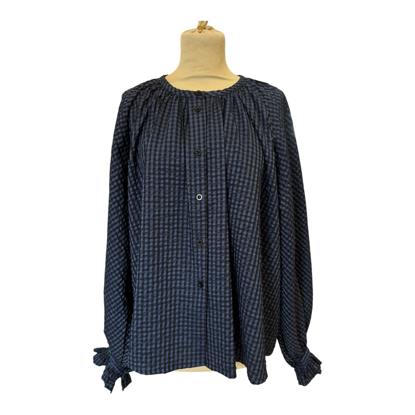 Aligne Blue and Black Check Poet Sleeve Top - 14