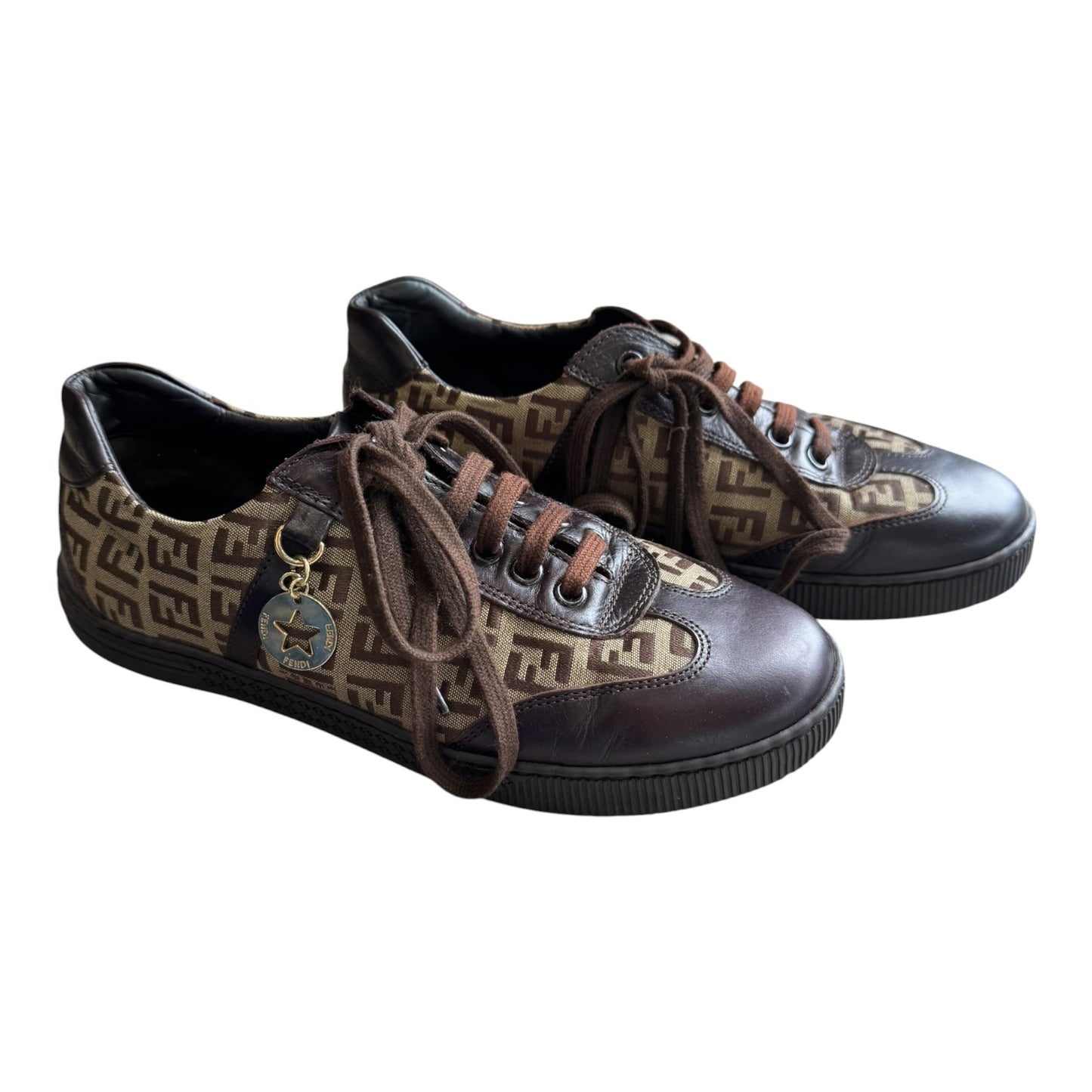Fendi Brown Zucchino Canvas and Leather Trainers - 36/3