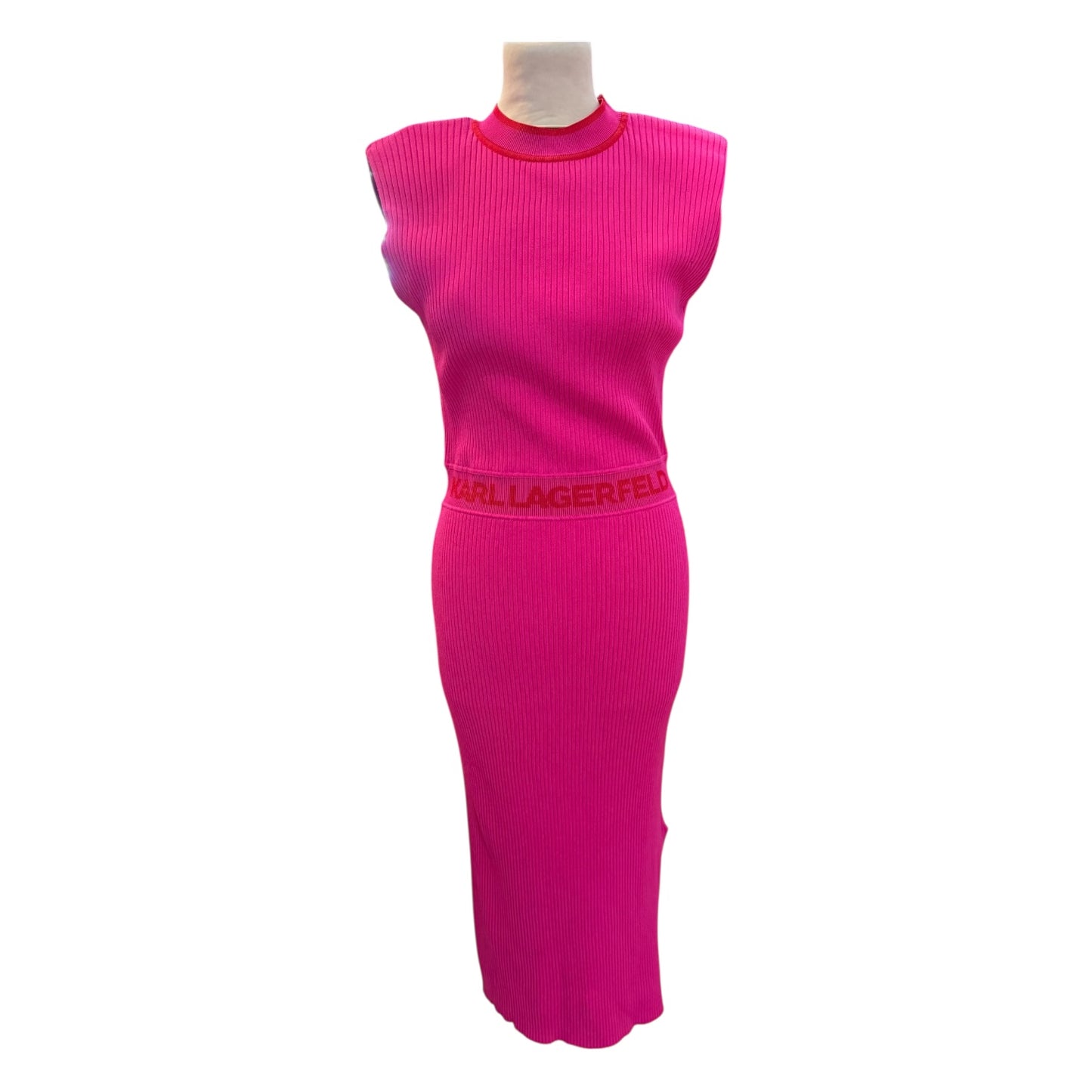 Karl Lagerfeld Pink and Red Sleeveless Knitted Midi Dress - 10