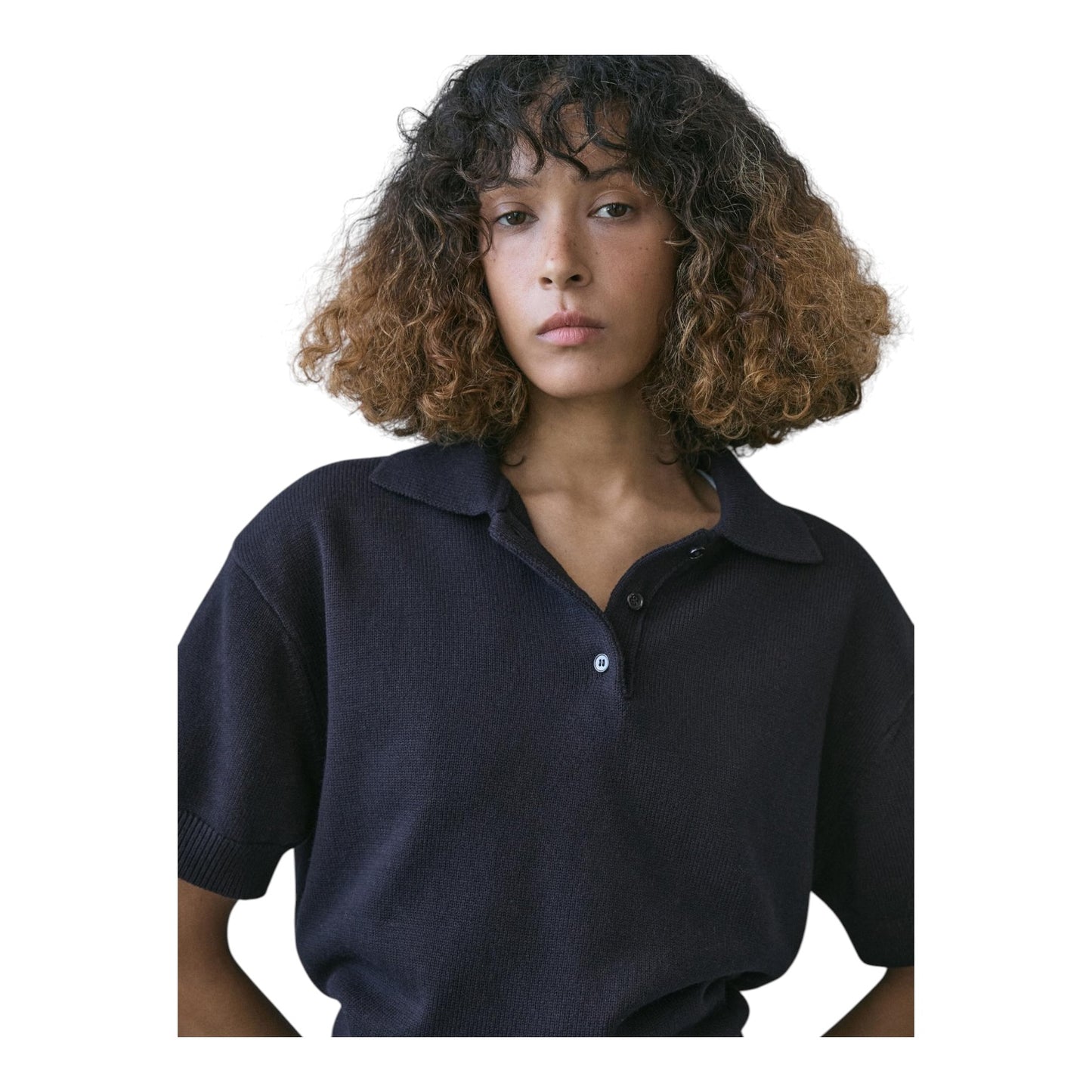 Massimo Dutti Navy Cotton and Wool Knit Top - 10