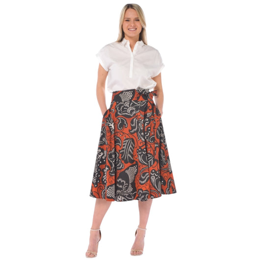 Icona 100% Cotton Brown and Black Print Skirt - 12 - NEW