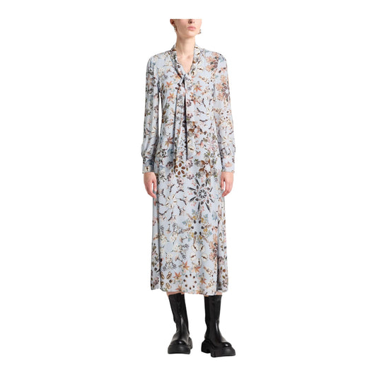 Marc Cain Tie Neck Blue Autumnal Print Dress - 14