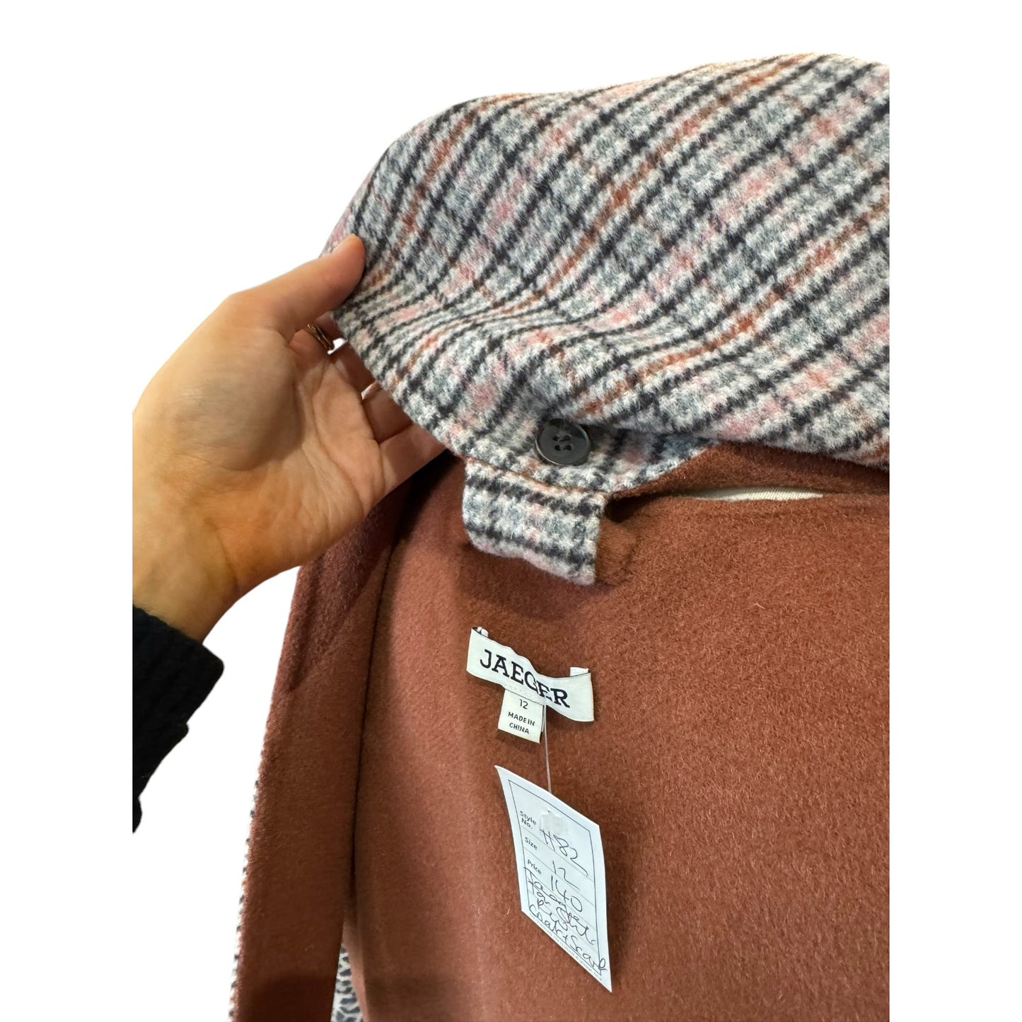 Jaeger Reversible Brown and Check Coat with Scarf - 12