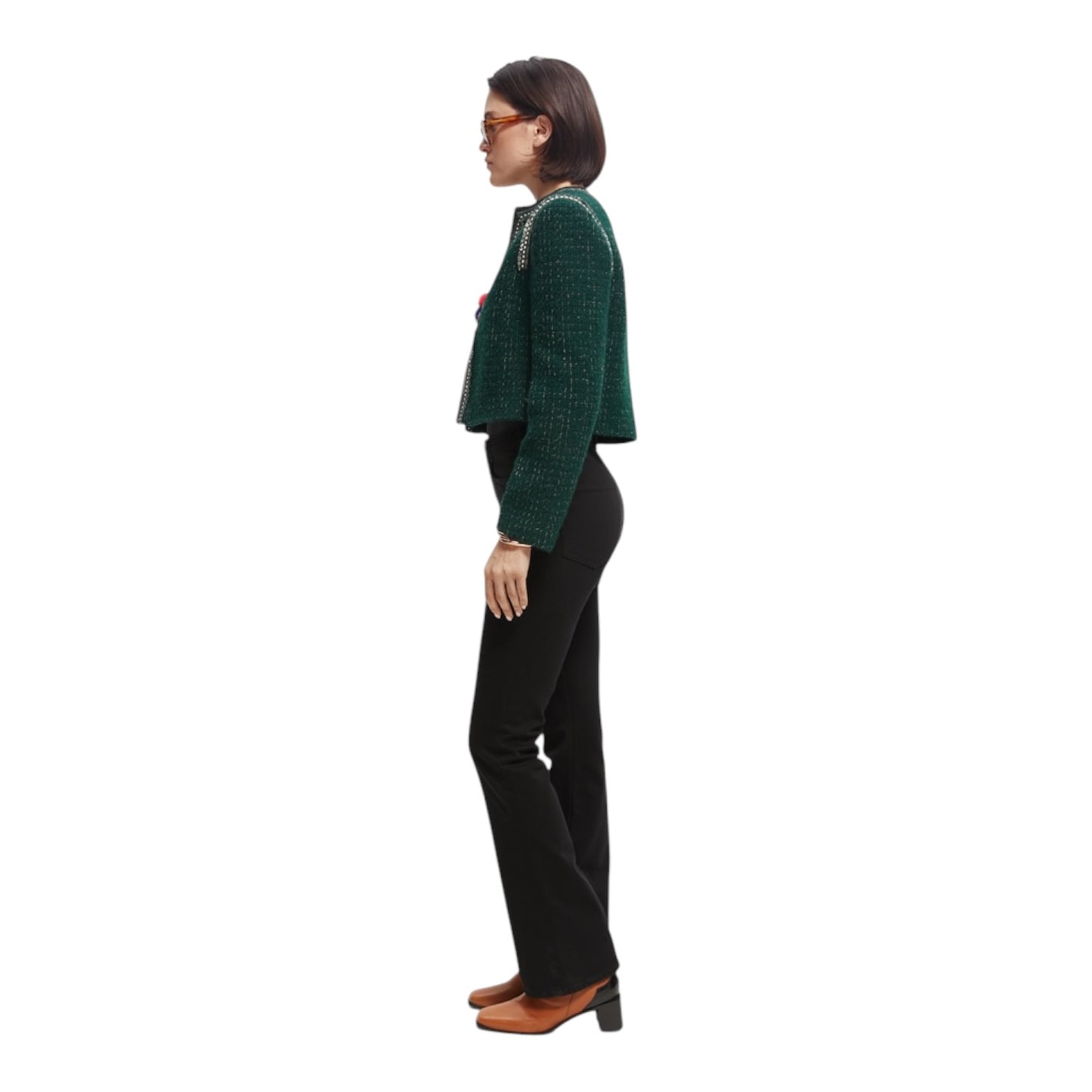 Scotch & Soda Green Cropped Tweed Blazer - 12