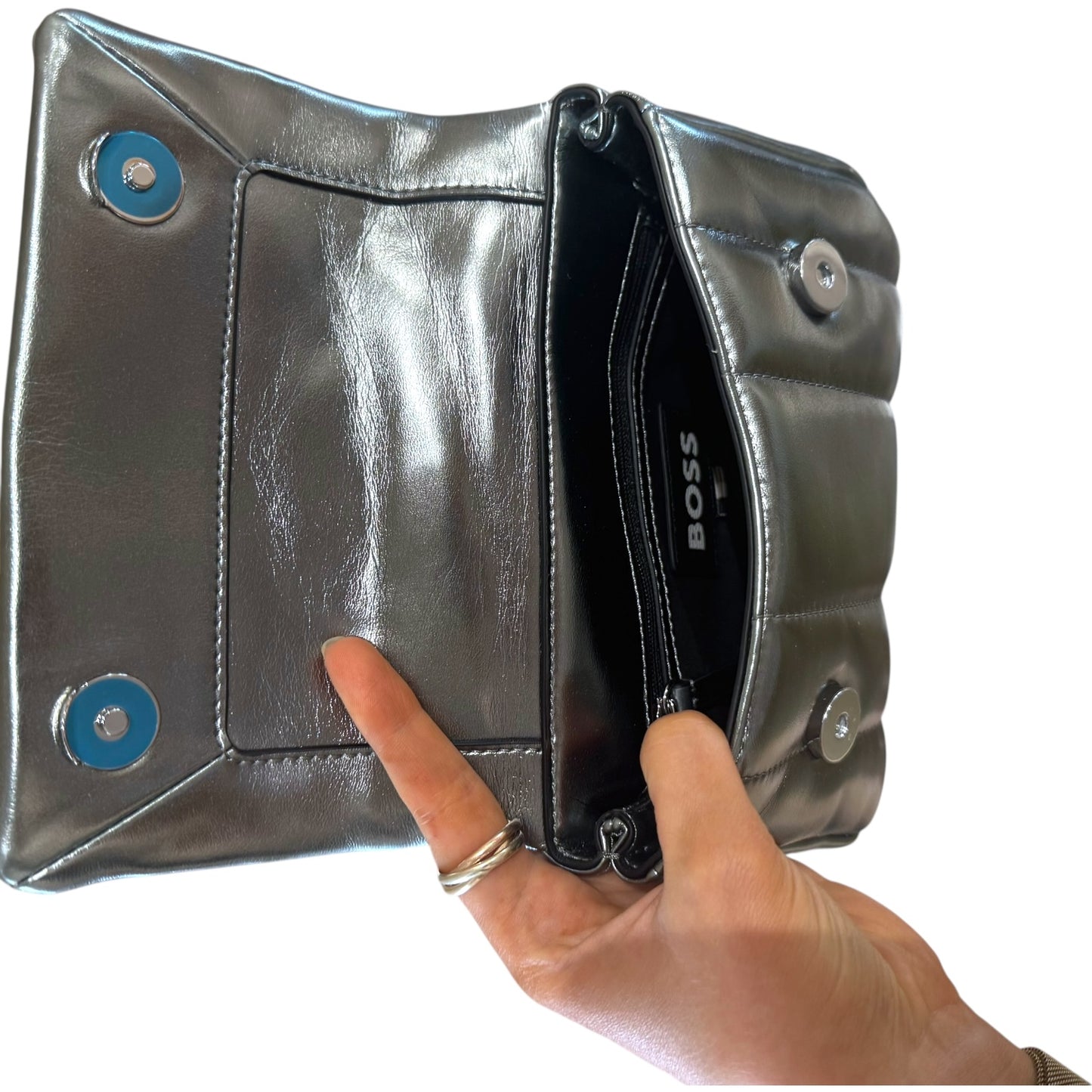 Boss Silver Shoulder Bag with Double B Logo