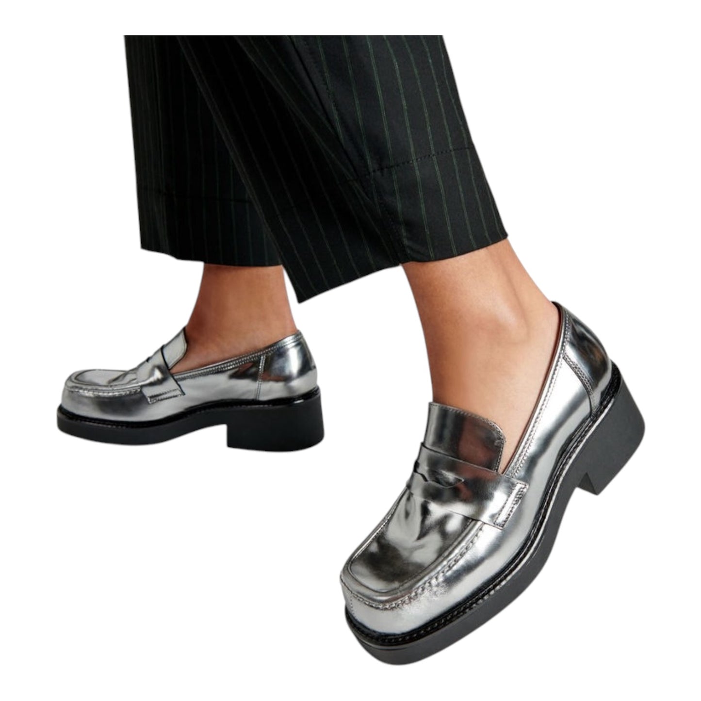 Russell & Bromley Silver Solo Square Toe Loafer - 40/7 - NEW