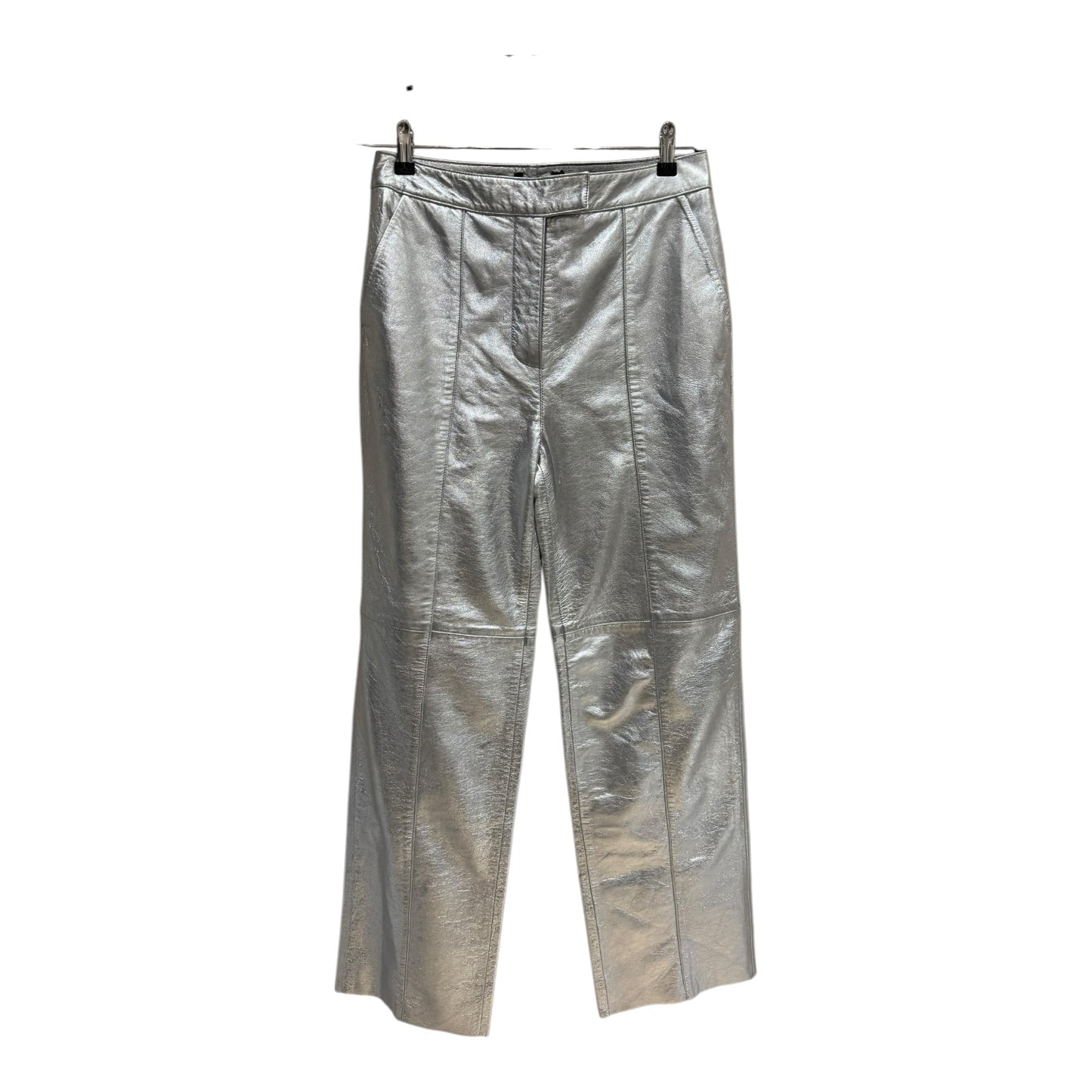 Mint Velvet Silver Leather Trousers - 12
