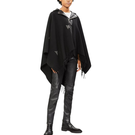 The Kooples Black Wool and Leather Cape - 12