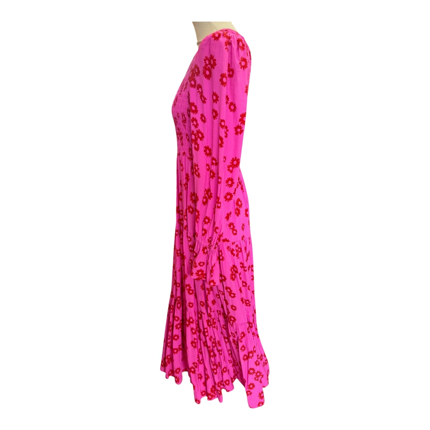 Kitri Petra Pink Daisy Print Shirred Dress - 12