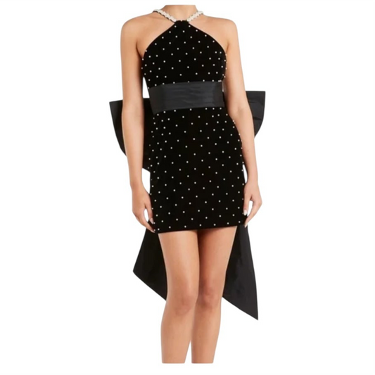 Rebecca Vallance Black Hope Embellished Velvet Minidress - 12