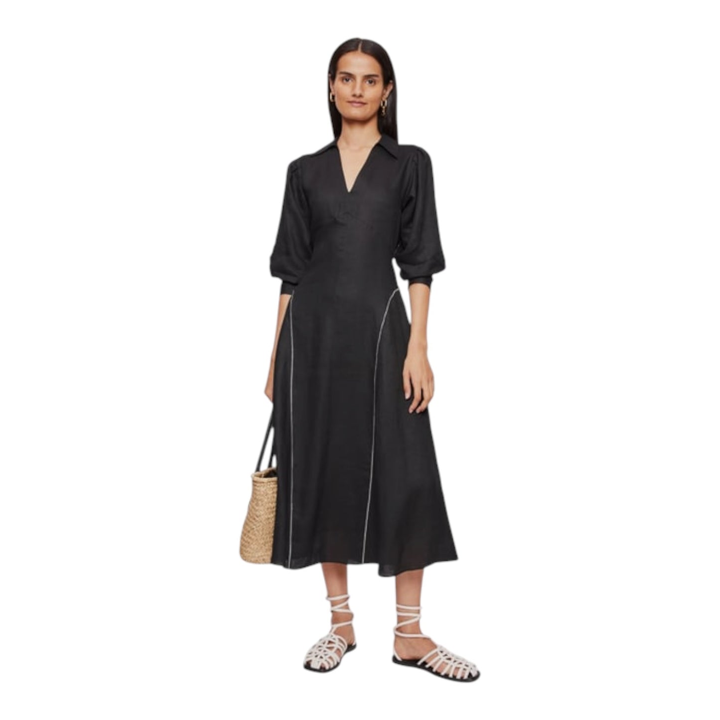 Jigsaw Black Linen Ric Rac Dress - 8 - NEW