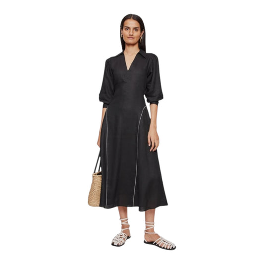 Jigsaw Black Linen Ric Rac Dress - 8 - NEW