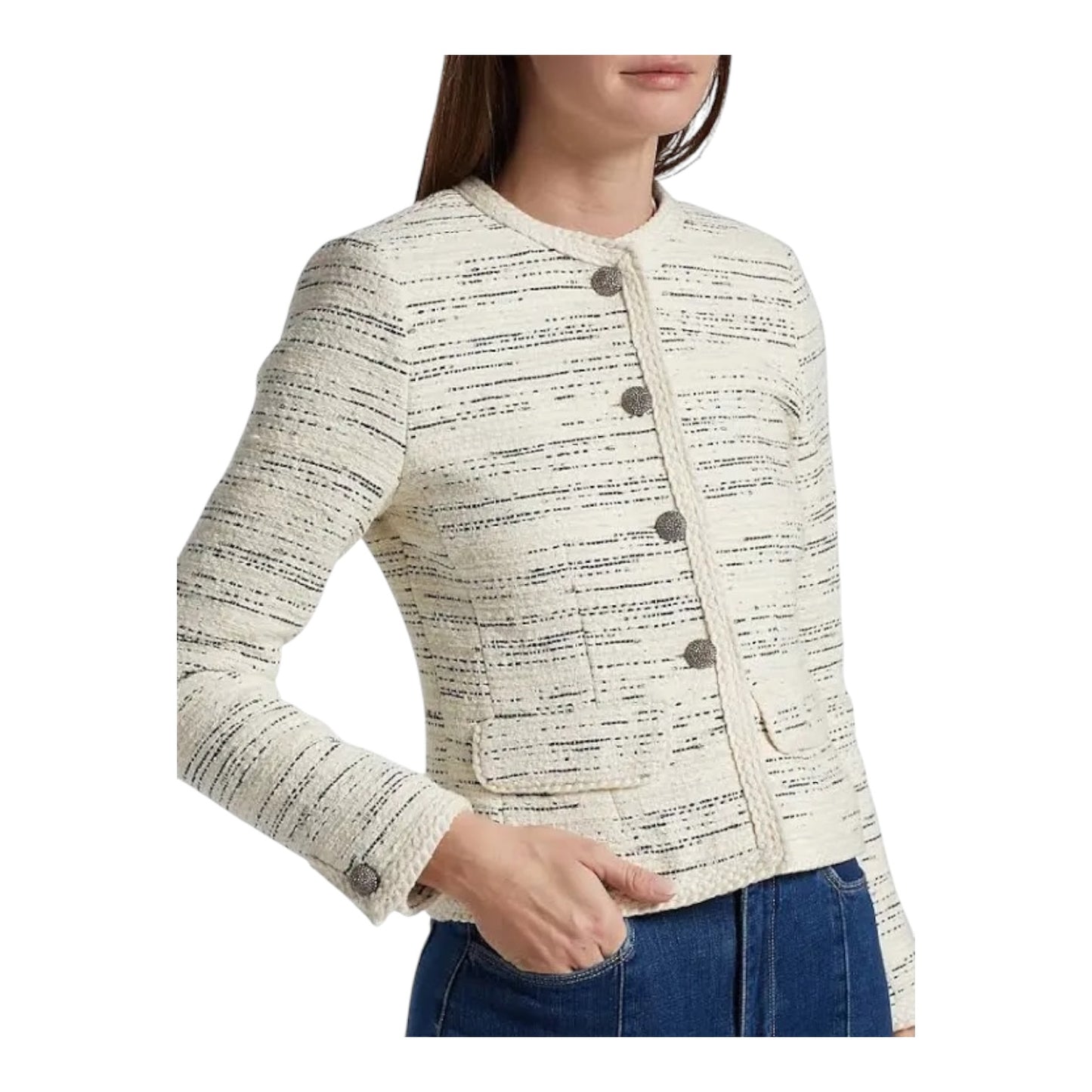 Ba&sh Cream and Black Tweed Roza Jacket - 6/8