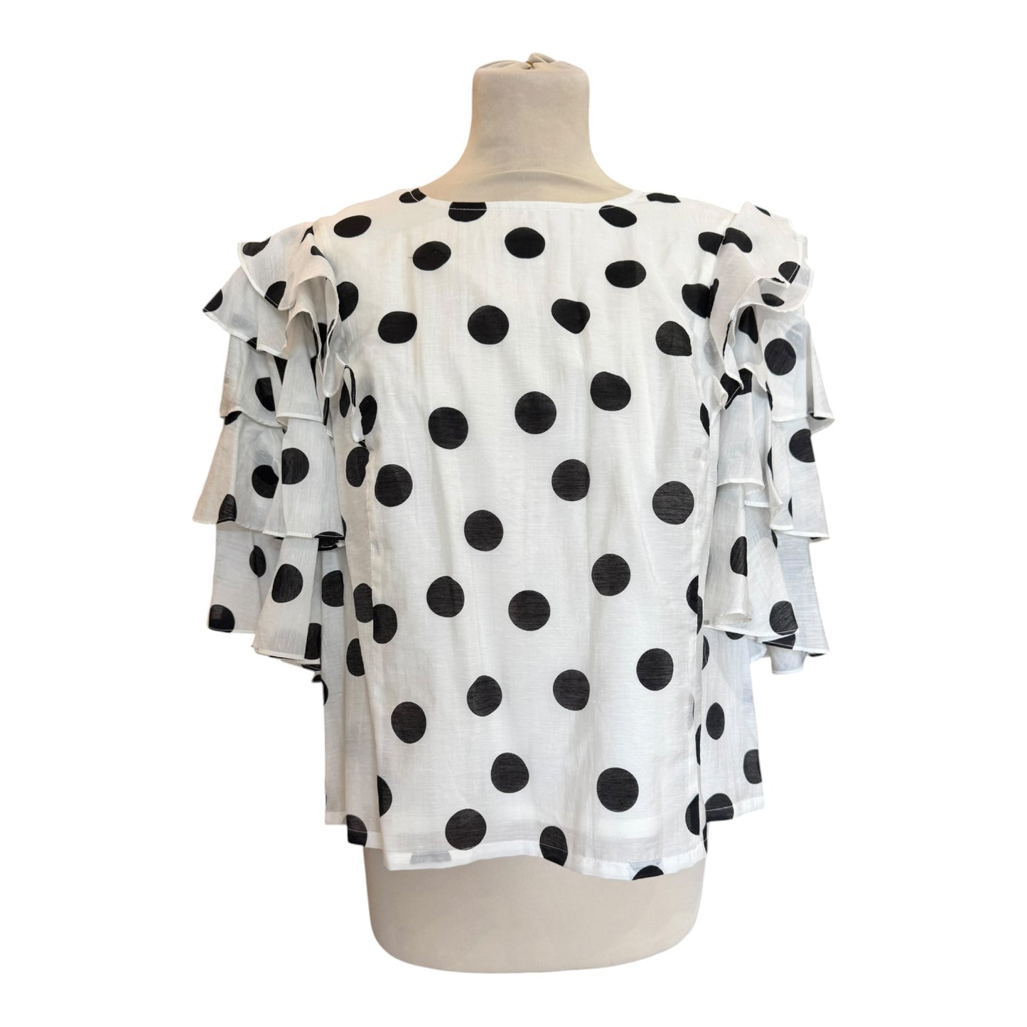 Mint Velvet Polka Dot Ruffle Linen Blend Top - 18 - NEW