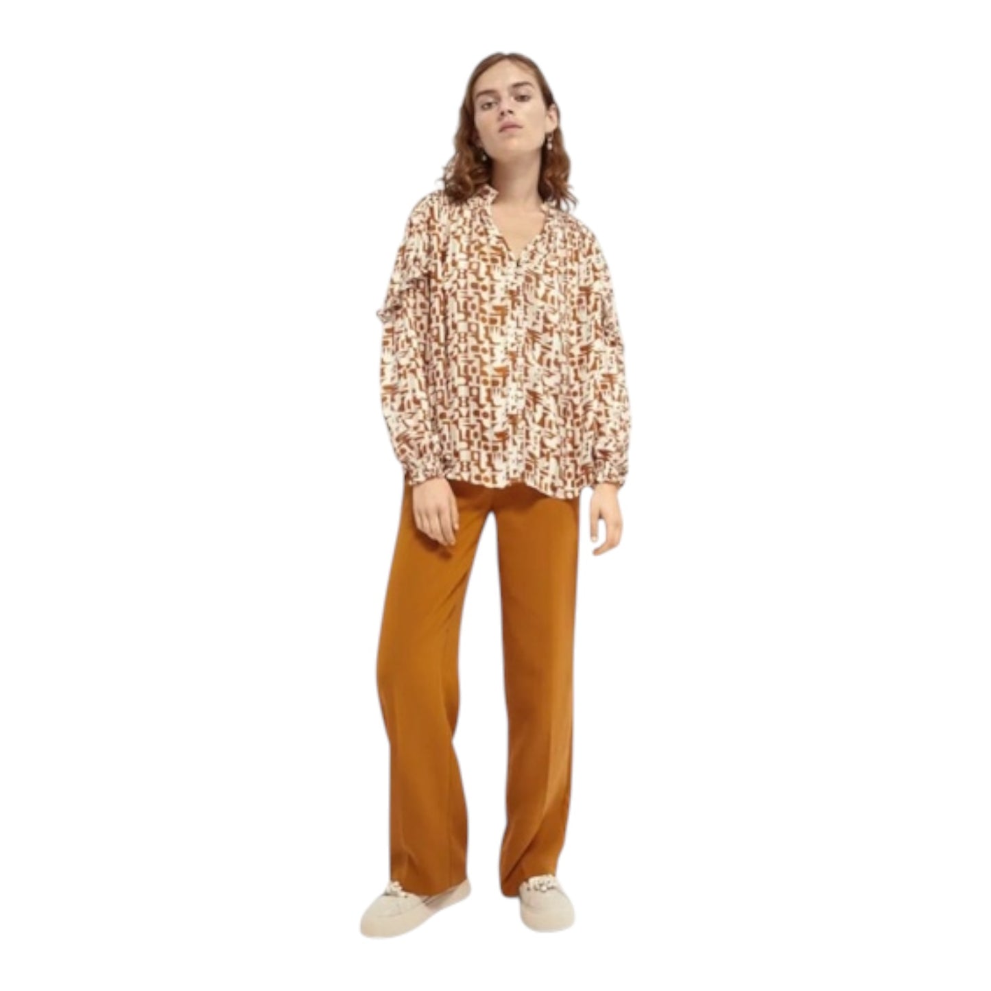 Scotch and Soda Tan Cream Patterned Blouse - 10/12